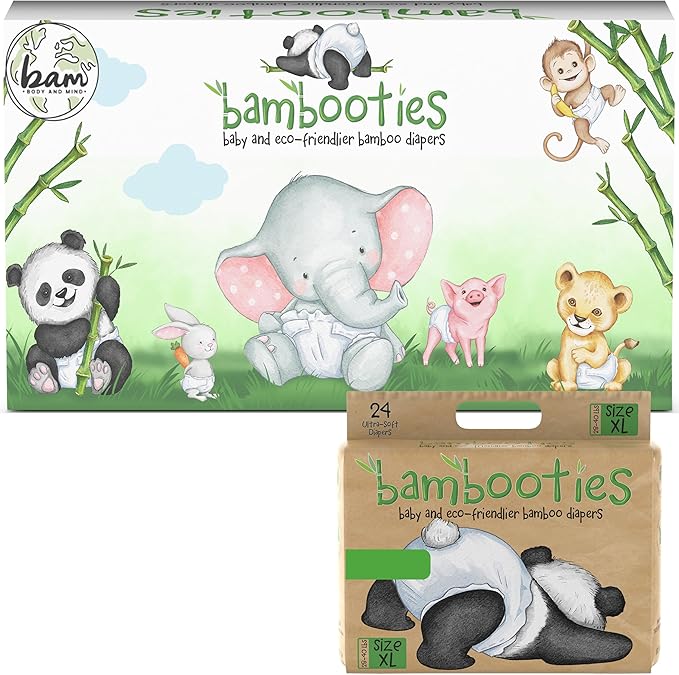 Bamboo Baby Diapers, Totally Chlorine Free for Sensitive Skin for Newborns to XXL. Hypoallergenic & Non Toxic Eco Friendlier Plant-Based Materials. TCF XL Size 5 Diapers (144 ct)