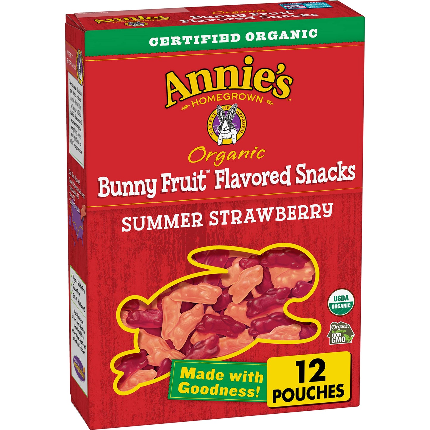 AnnieS Organic Bunny Fruit-Flavored Snacks, Summer Strawberry, Gluten Free, 12 Ct, 9.6 Oz.