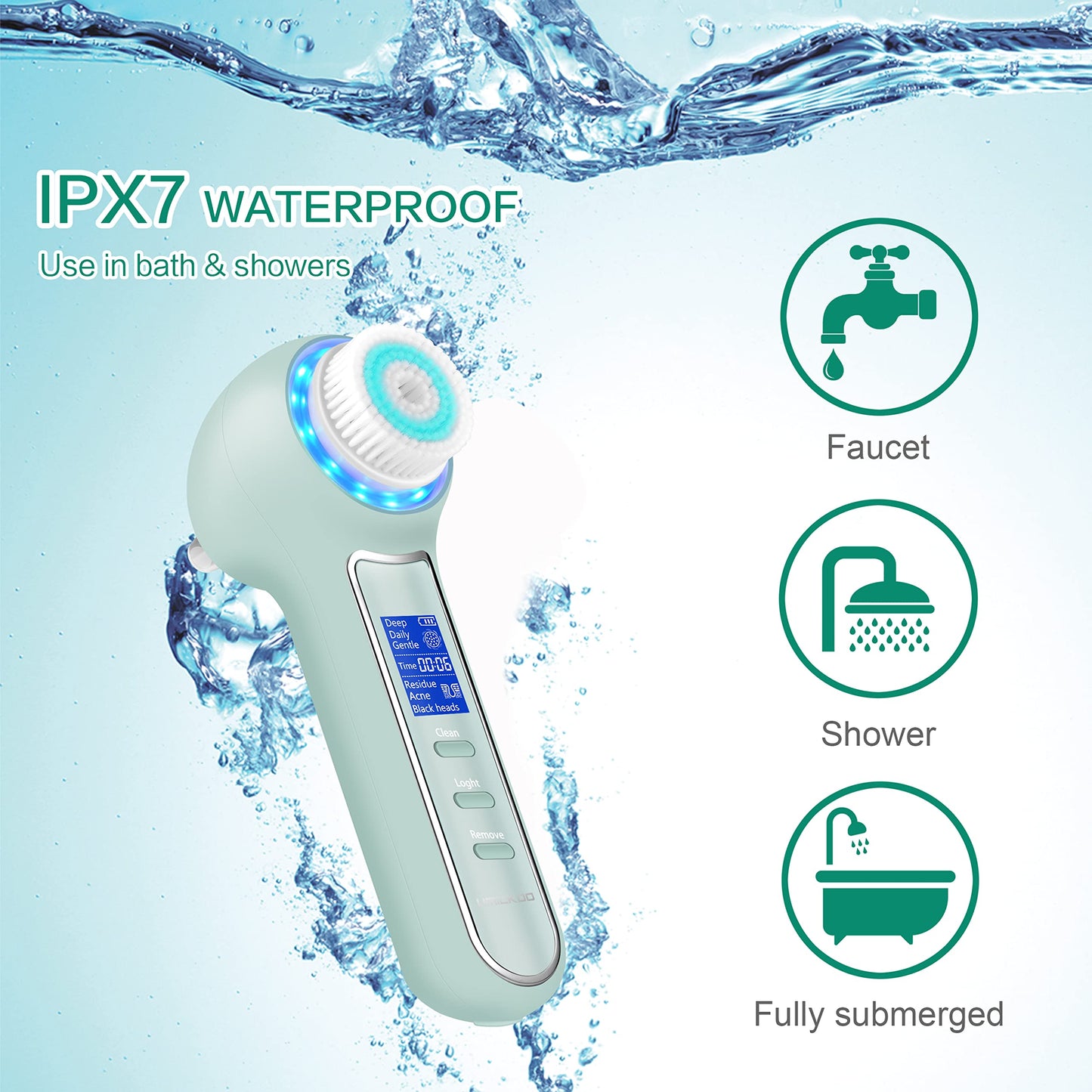 UMICKOO Face Scrubber Exfoliator,Facial Cleansing Brush Waterproof with LCD Screen,Blackhead Remover Vacuum with 5 Brush Heads,F