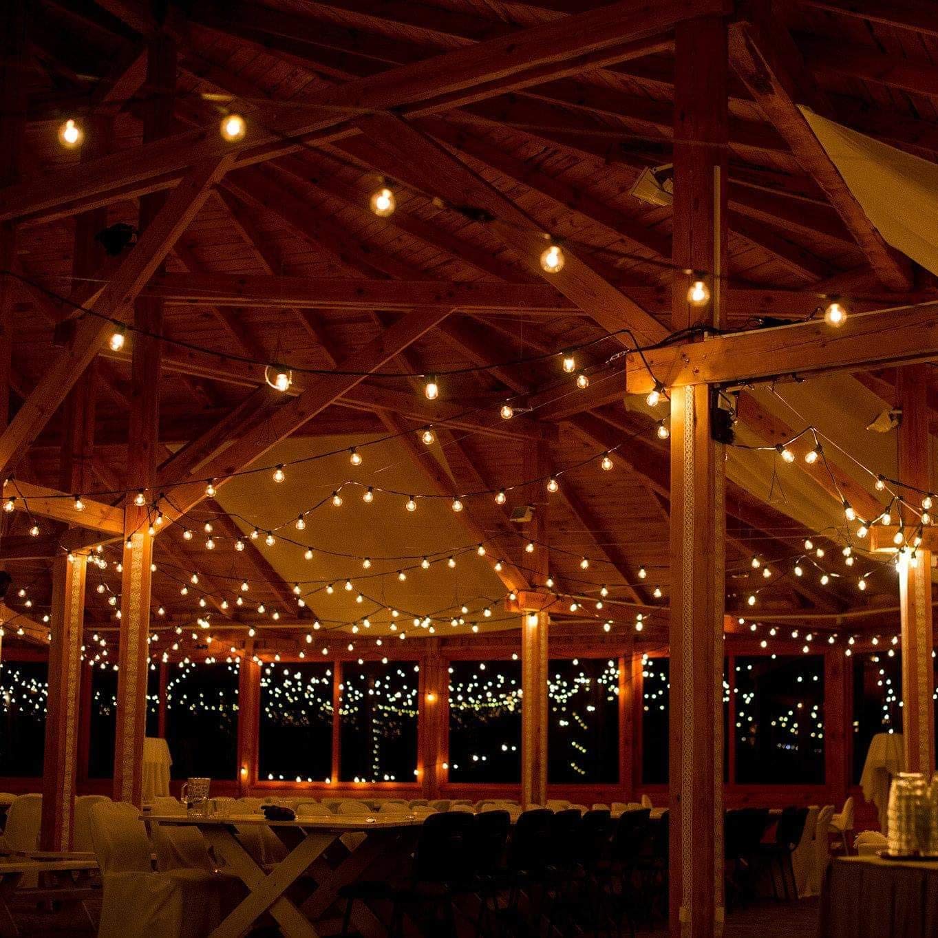 Hometown Evolution 100 Foot Outdoor Globe String Lights, Set of 100 G40 White Pearl Bulbs, Black Cord