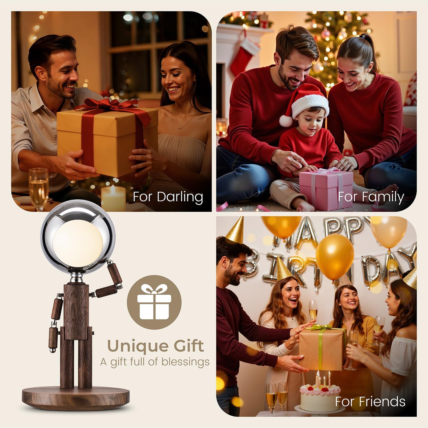 Vadifula Cordless Table Lamp Rechargeable Wooden Table Lamp With Touch Control & Adjustable Brightness Cordless Decorative Bedside Lamp For Bedroom Home Decor & Unique Gifts Black Walnut