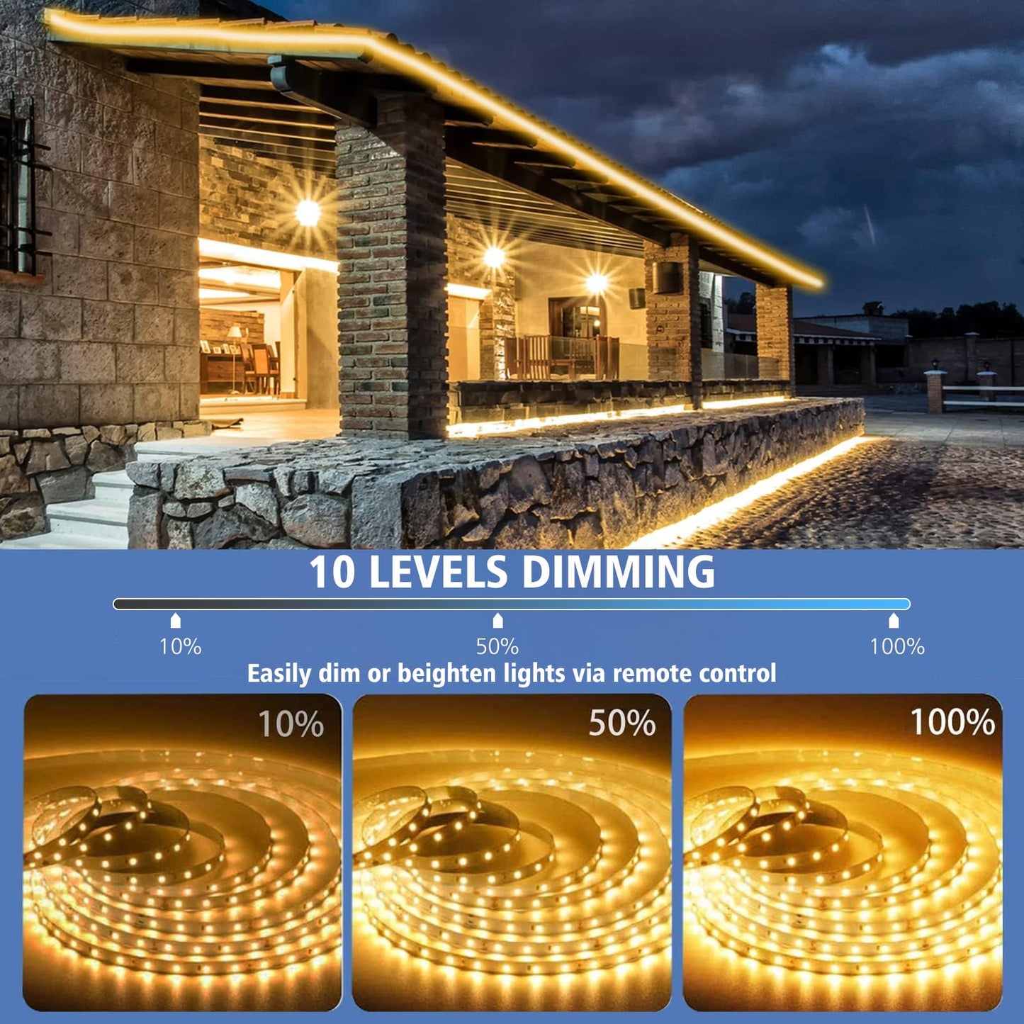 Smart Direct LED Strip Lights, 9.8 Ft, 90 LED, Battery Operated, Waterproof, Dimmable, Warm White