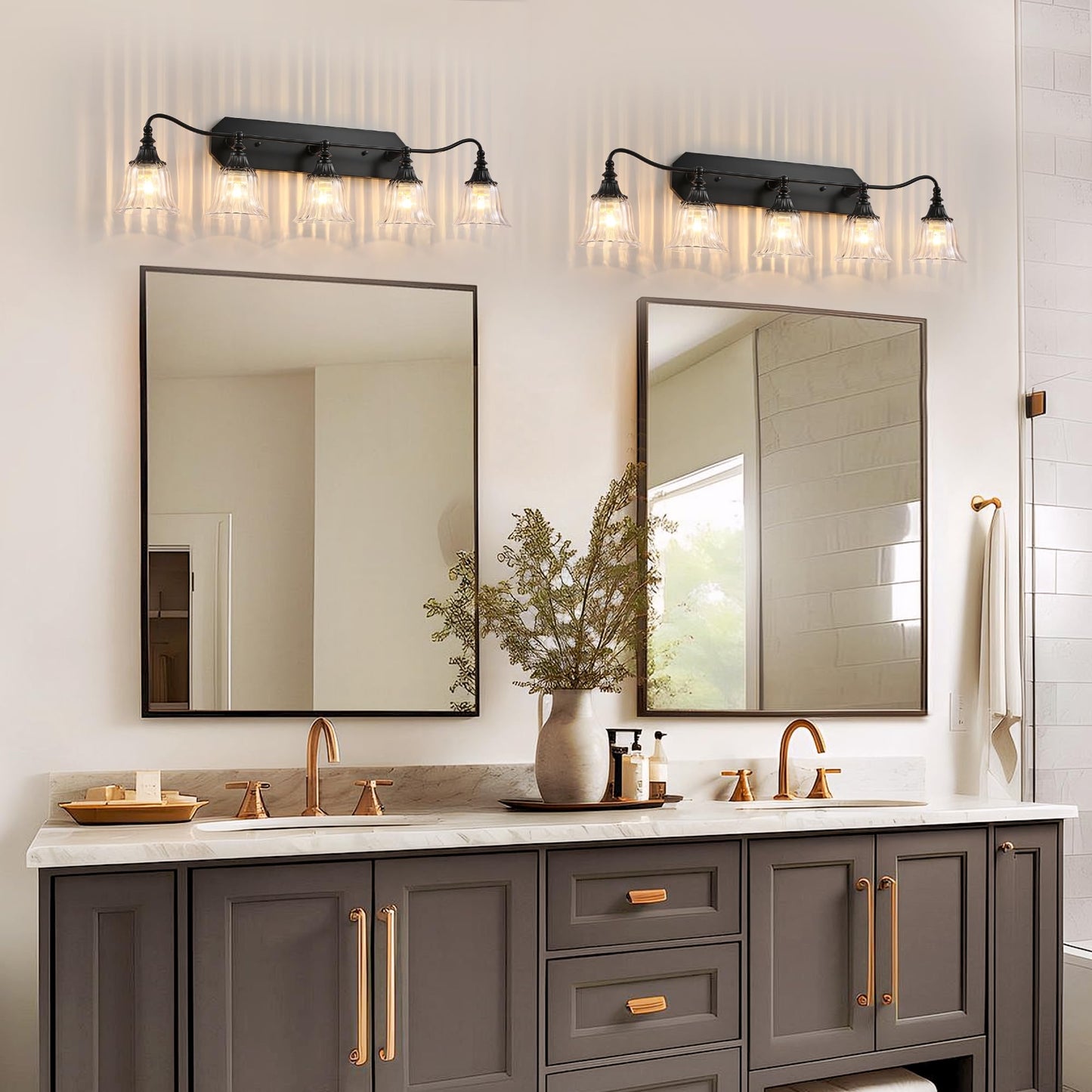 Bathroom Vanity Black Vintage Light Fixture 5 Lights Bathroom Lighting Matte Antique Brass Finish With Crystal Glass Shade Black Vintage Vanity Light