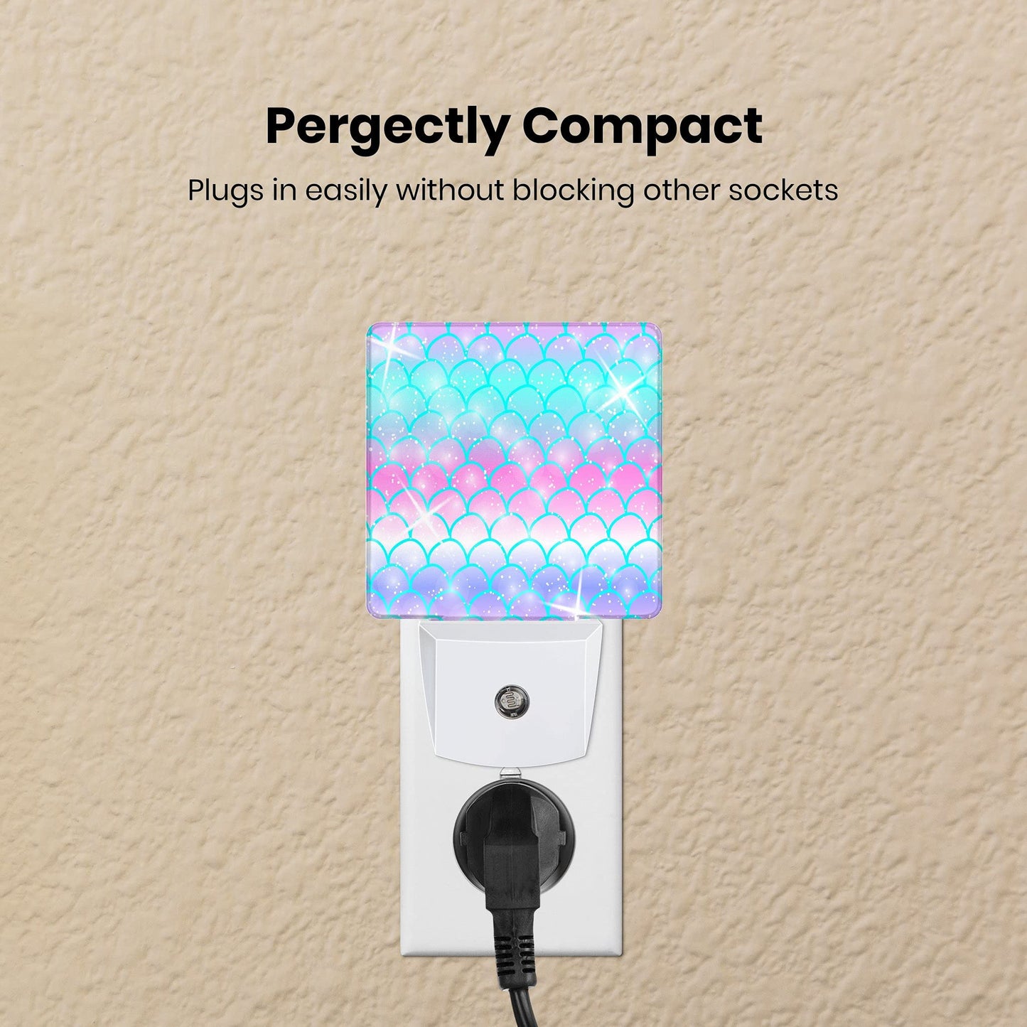 Caifujiqi Night Light - Pink Mermaid Fish Scale, LED, Smart Sensor, Energy Efficient, for Bedroom, Bathroom, Kitchen, Hallway