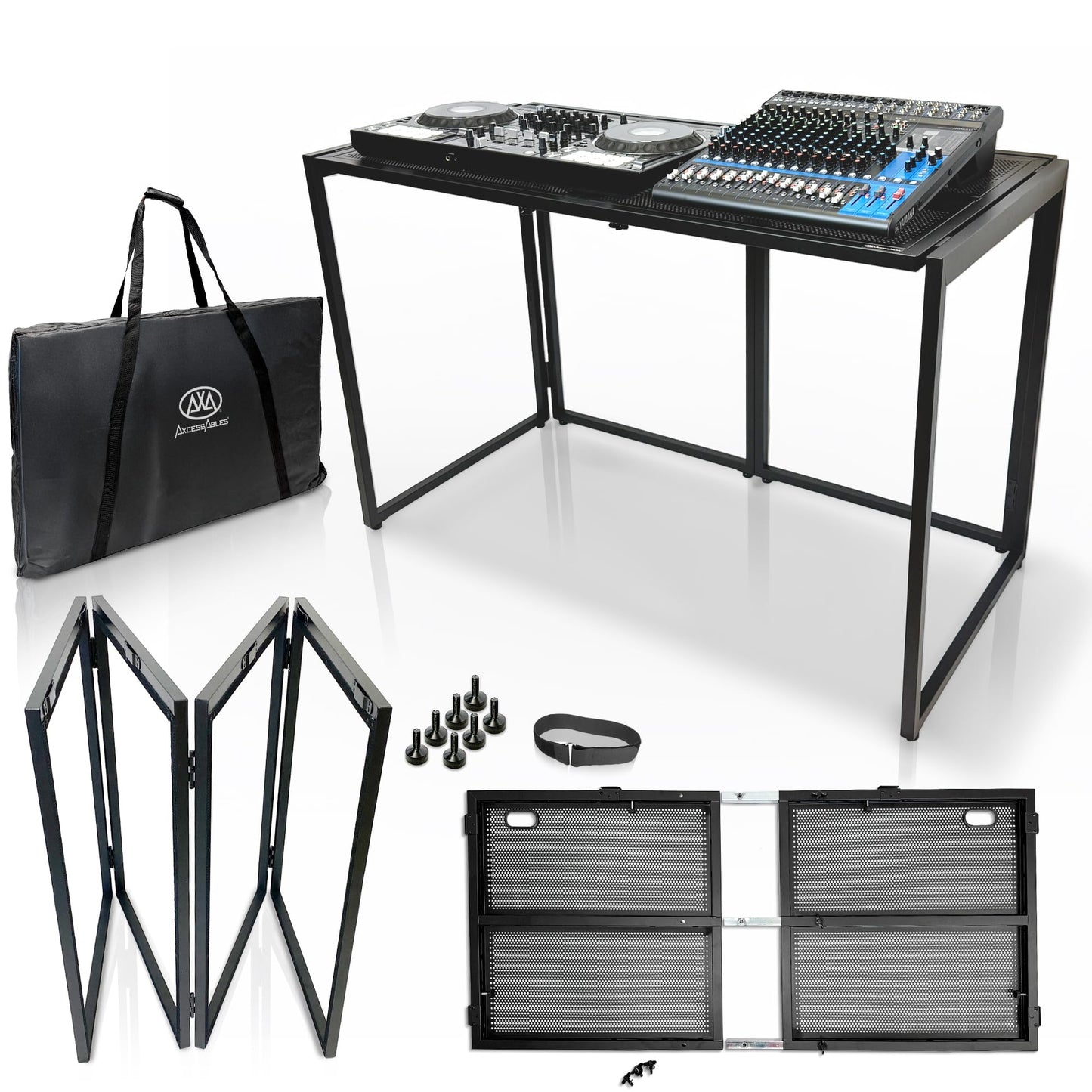 AxcessAbles Portable DJ Table XL - 54 x 27 Music Workstation | 35 Standing Height, 400lb Capacity | Collapsible FOH Sou
