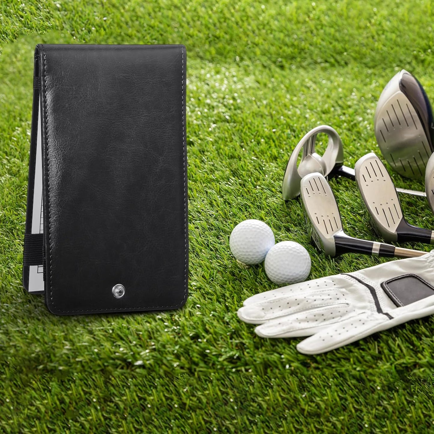 Yexiya 7 Pcs Magnetic Leather Golf Scorecard Holder with 4 Scorecard Books 1 Pencil 1 Golf Reference Distance Card Yardage Book Gift for Men Golfers Sports Outdoor Club Accessories