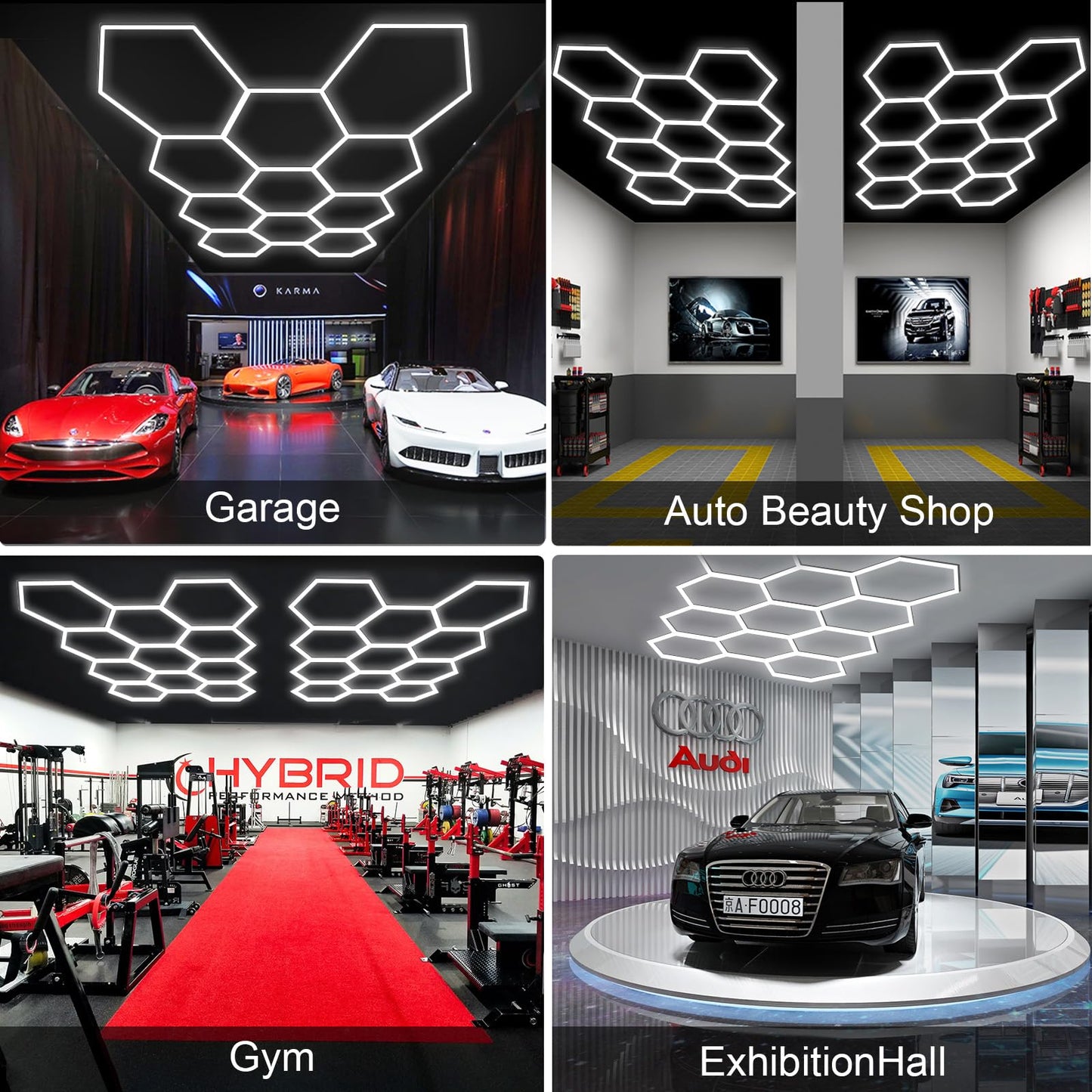 Modern 11 Hexagon Led Garage Light Ultra-Bright 6500K Natural White 11 Grids For Garage Mall Shop And Auto Detailing.