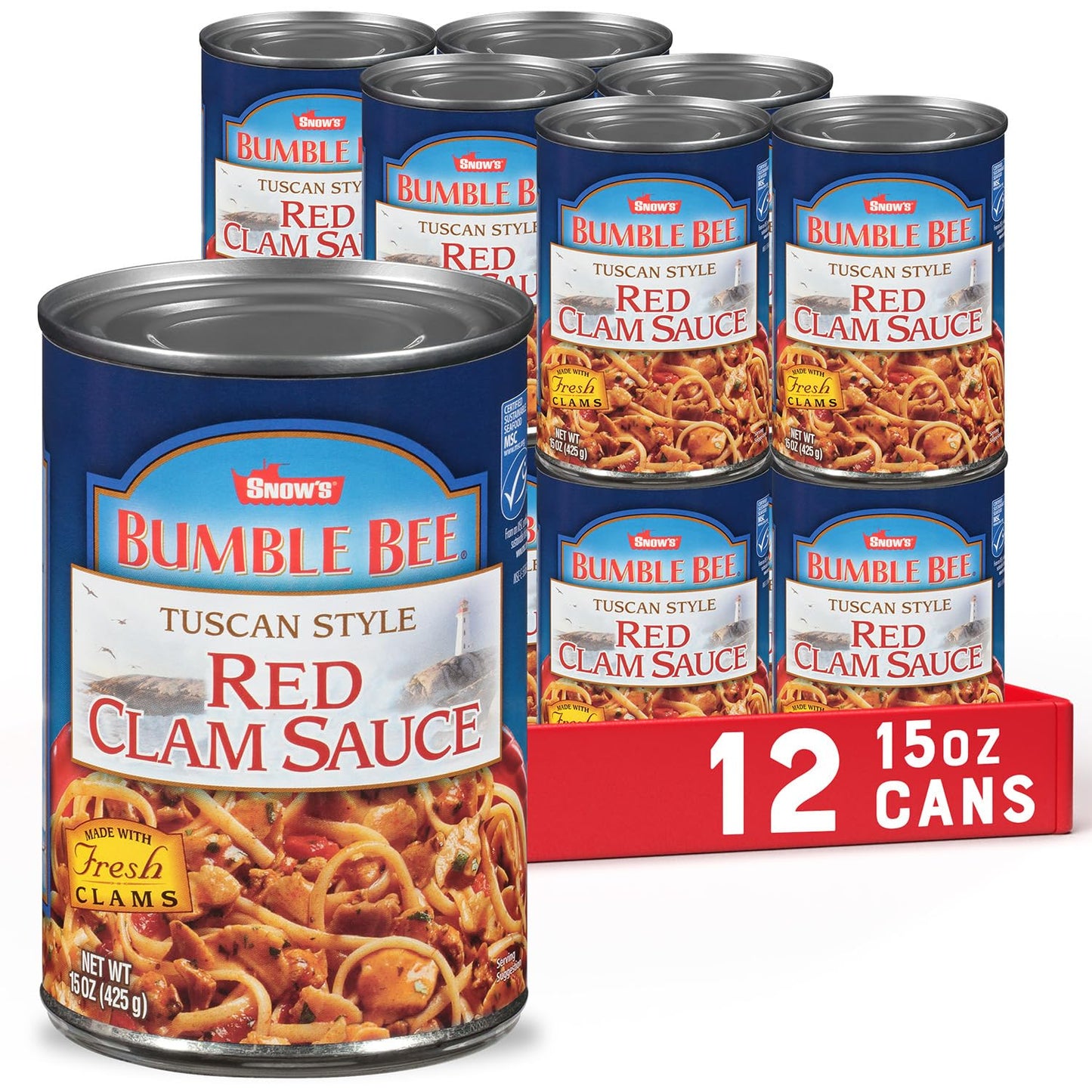 Snow s Tuscan Style Red Clam Sauce, 15 oz (Case of 12) - Authentic Italian Clam Sauce - Made with Fresh Clams, Garlic & Spices