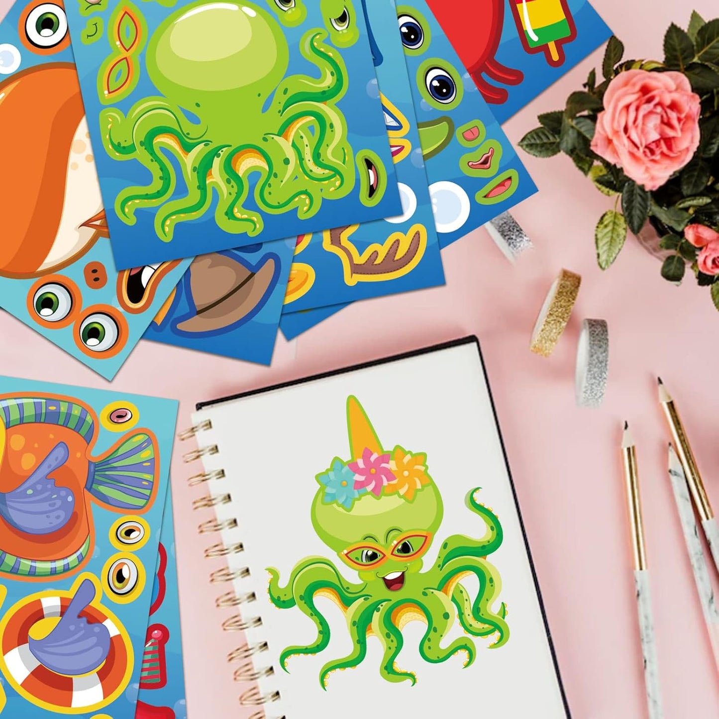 32 Sheets Make Your Own Ocean Animals Stickers for Kids Classroom DIY Art Craft Teacher Rewards Summer Party Favor Sticker for Birthday Gift Children Room Ocean Decorated
