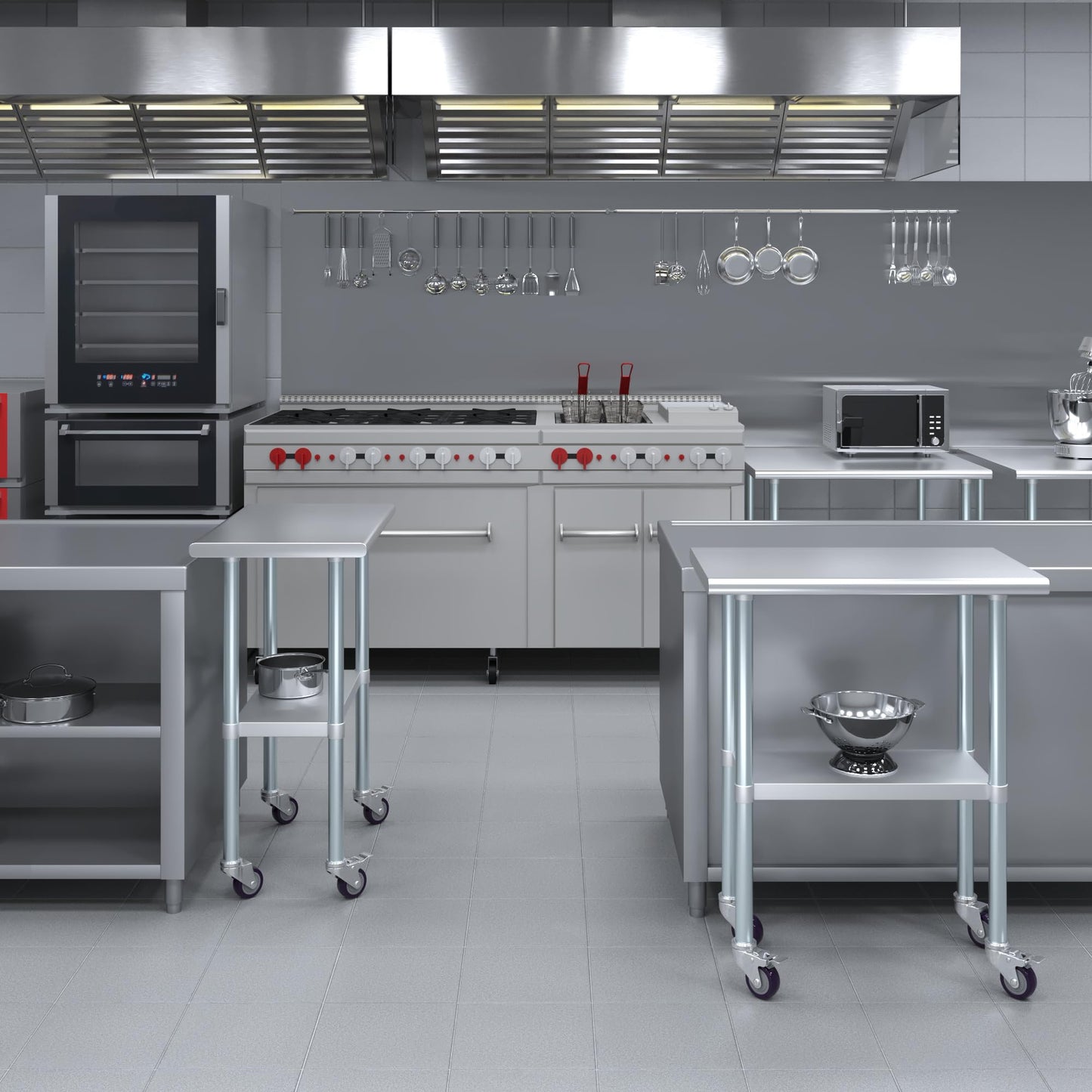 AmGood 18 in. x 30 in. Stainless Steel Work Table with Wheels | Metal Kitchen Food Prep Table | NSF