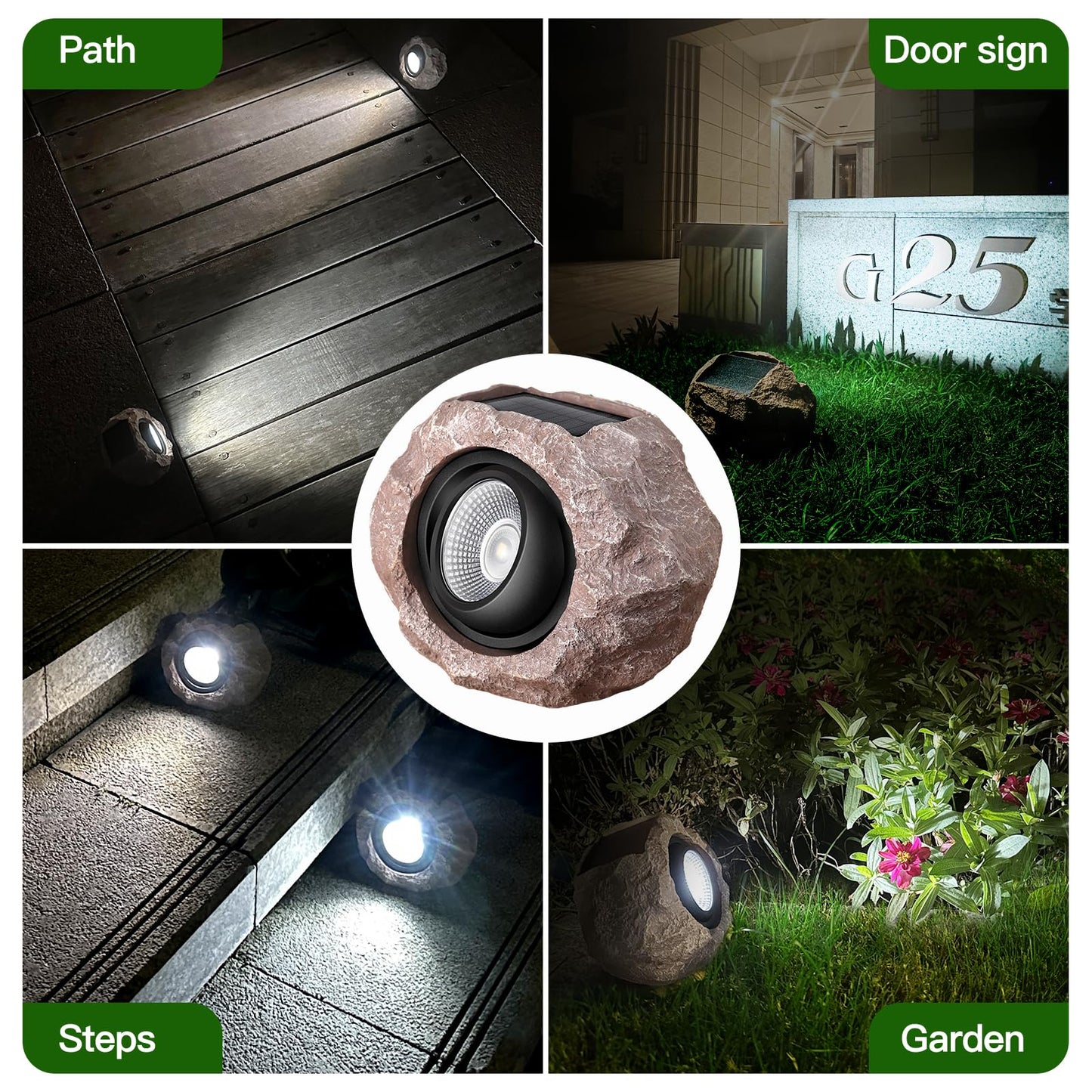 Timeflies Solar Rock Lights - Super Bright Ip65 Waterproof Outdoor Spot Lights, 1 Pack, Resin, Auto On/Off For Gardens & Patios