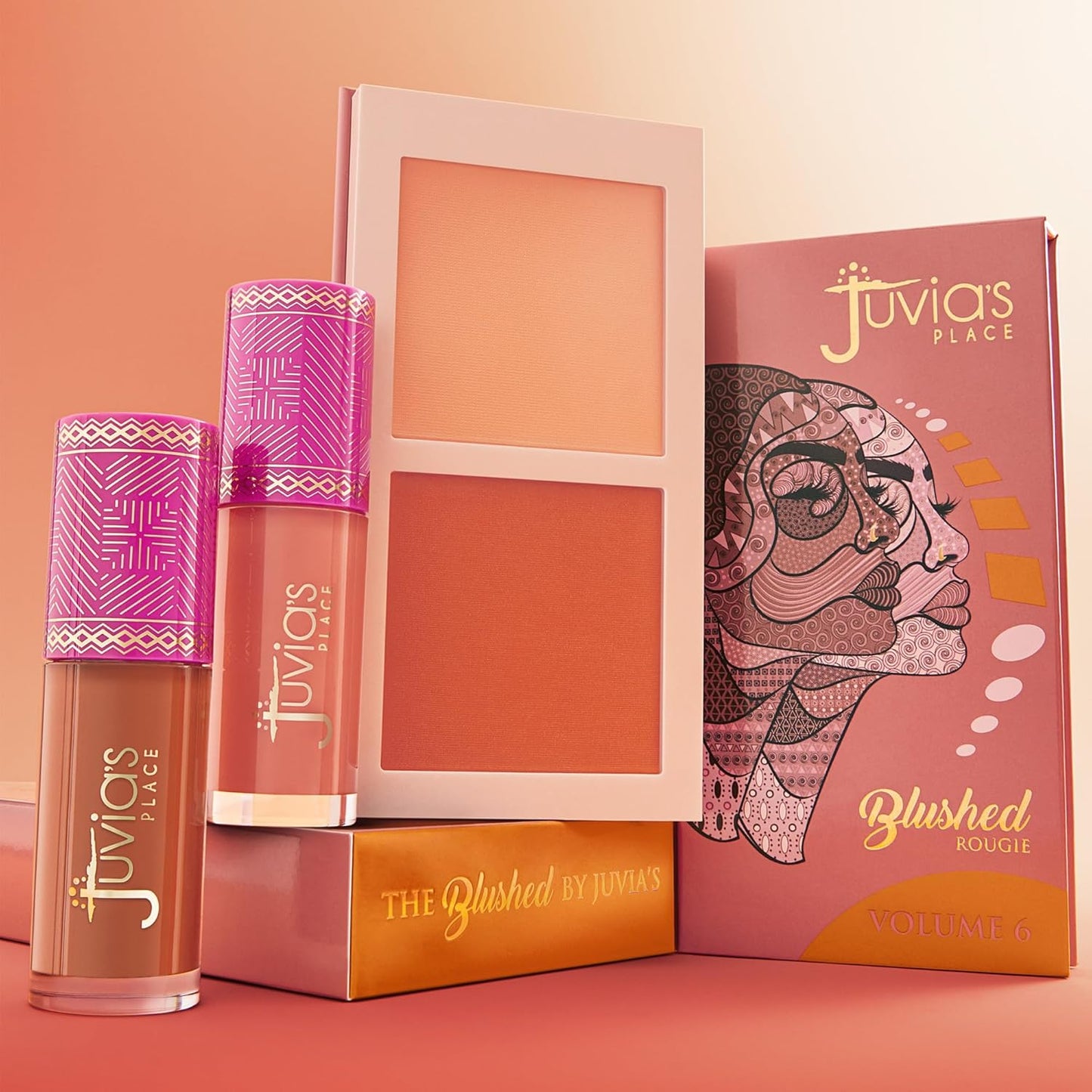 Juvia's Place Blushed Duo Blush Volume6 - Radiant Shimmer Makeup Two Tone Pigmented Buildable Pressed Mineral Powder - Rosy Natural Cheeks Face Glow Highlight Matte Fresh Finish for All Skin Color