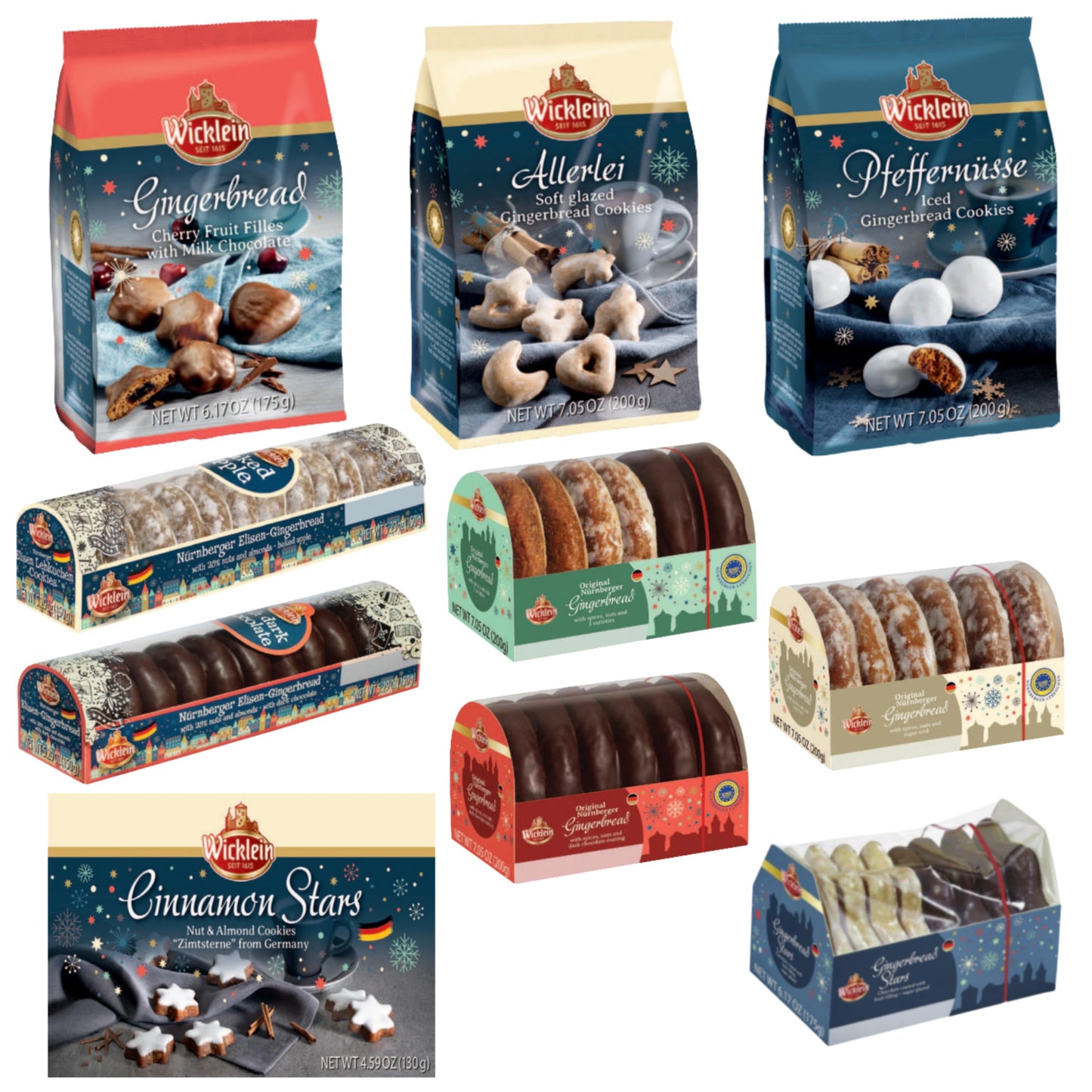 Wicklein German Holiday Cookie & Gingerbread Assortment - 10 Pieces Including Lebkuchen Cinnamon Stars Pfeffernusse Dominos Allerei - Imported from Germany