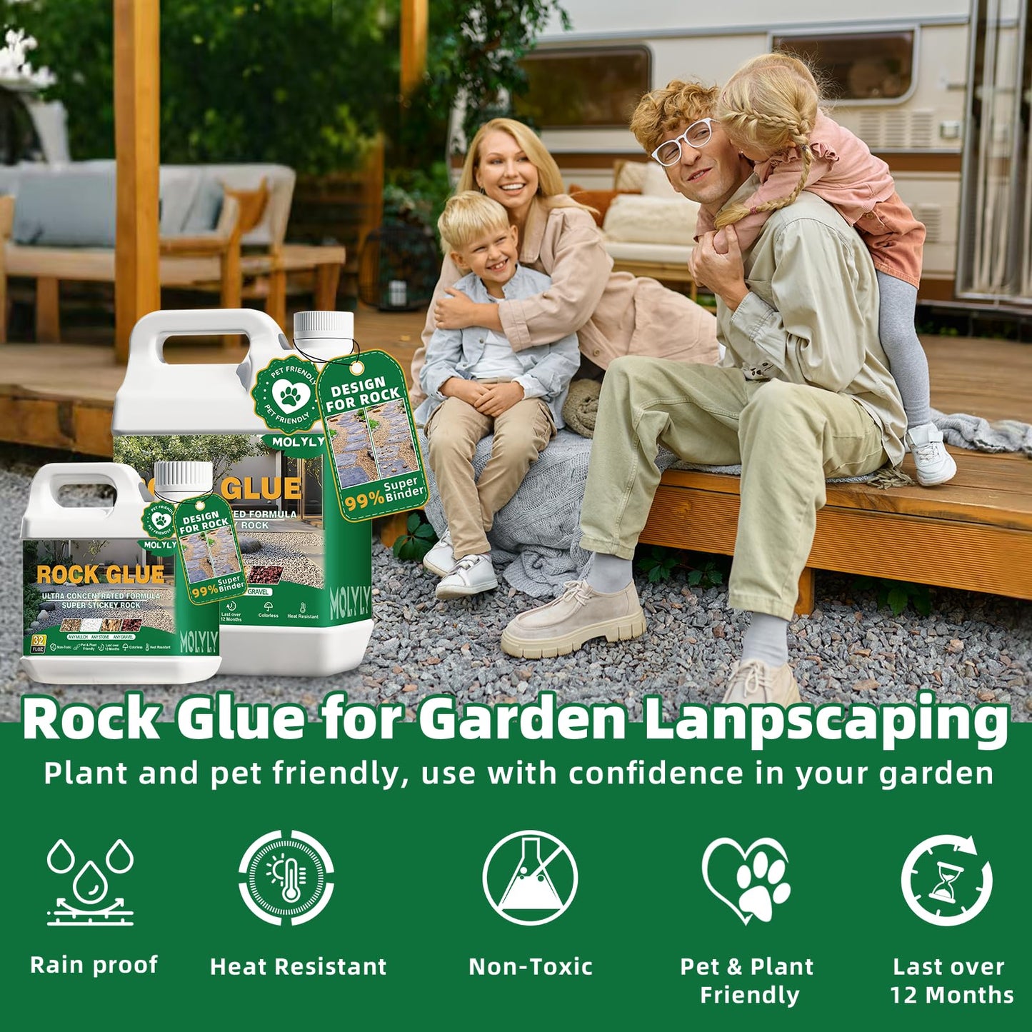 Rock Glue for Landscaping - 2 Gallon Mulch Glue, Gravel Binder & Stone Adhesive, Fast-Dry, Non-Toxic, Weather-Resistant for Patios, Garden, Walkways and Paths