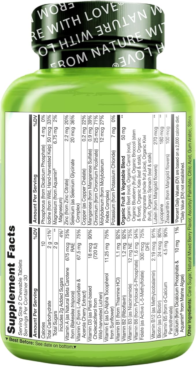 NATURELO Chewable Vitamin for Kids – Multivitamin with Whole Food Organic Fruit Blend - 60 Tablets for Children