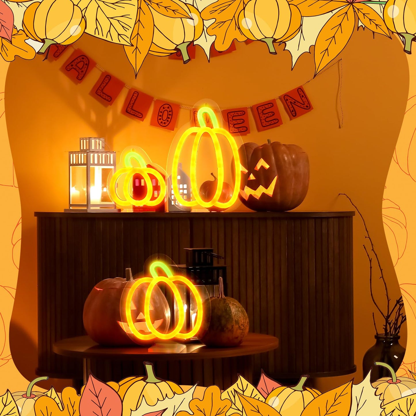 Retisee 3 Pcs Thanksgiving Neon Sign Led Pumpkin Lights Dimmable Pumpkin Neon Signs Battery Operated For Home Wall Window Harvest Celebrate Party Holiday Decor Gift
