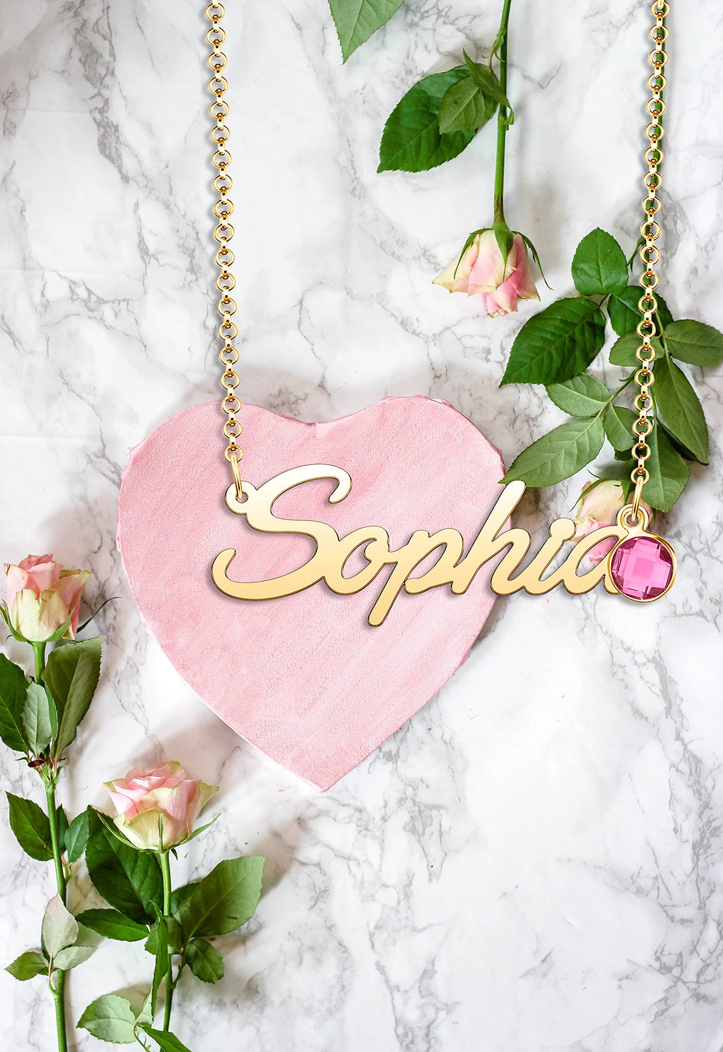 Roy Lopez Custom Name Necklace Personalized 18K Gold Plated Name Necklace with Birthstone Customized Necklace Gift for Women