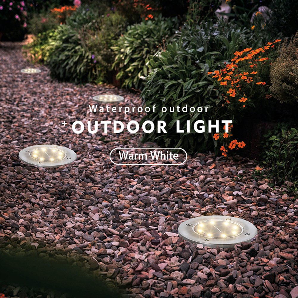 Zgwj Solar Ground Lights, 8 Pack Waterproof Led Disk Lights, Warm White Stainless Steel For Garden, Patio, Walkway, Driveway