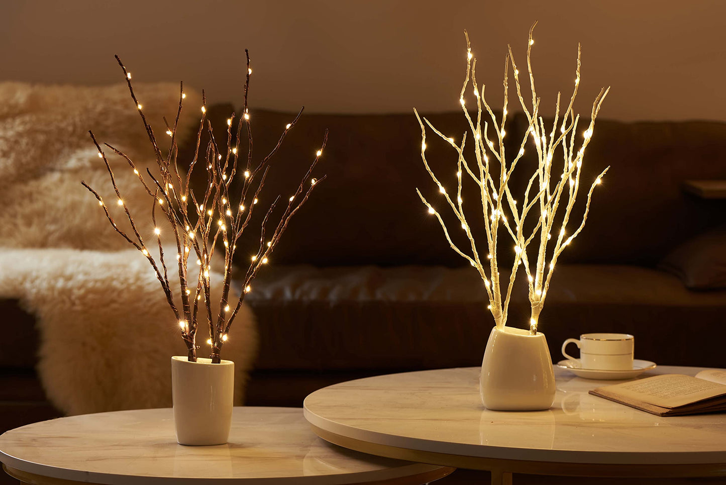Birchlitland Lighted Willow Branches with 70L Warm White Fairy Lights, 18IN, Brown