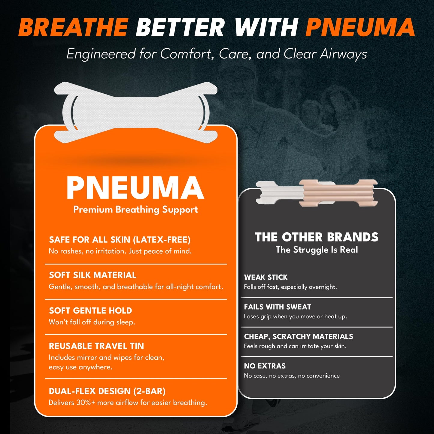 Pneuma Nasal Strips for Snoring & Sleeping (30 Count) – Extra Strength Nose Strips Breathing to Help Deviated Septum & Nasal Congestion Relief - Secure Fit Sleep Tape for All-Night Comfort