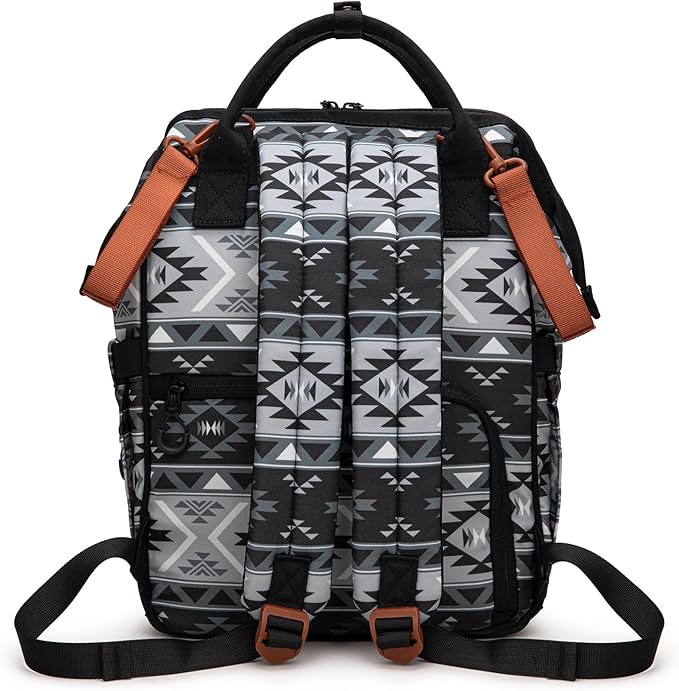 Wrangler Aztec Backpack Multifunction Baby Travel Bag with Changing Pad, Stroller Straps and Pacifier Case WG2204-91103BK
