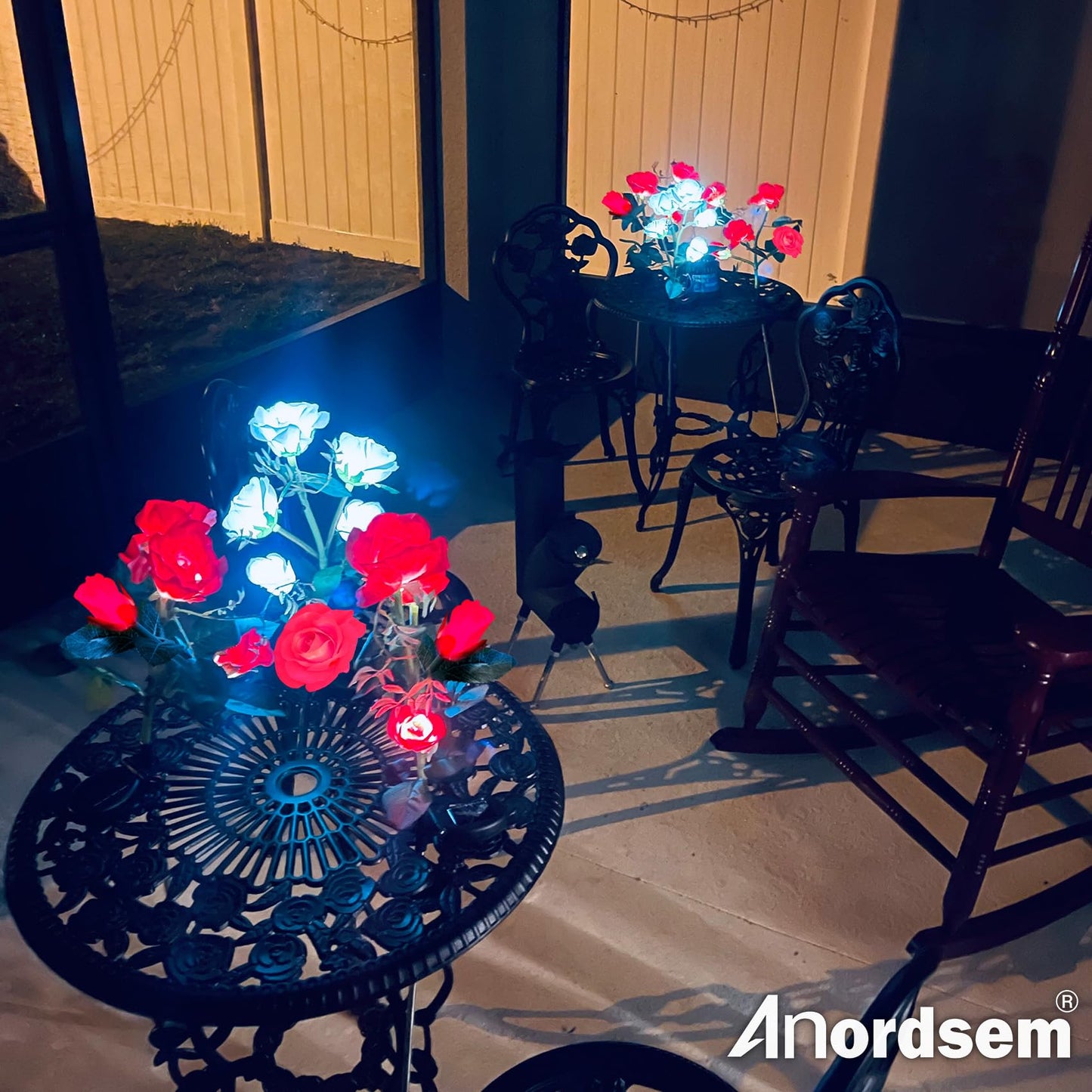 Anordsem Solar Garden Lights - 2 Pack Waterproof Red Fabric Roses - LED Landscape Lighting for Yard and Cemetery