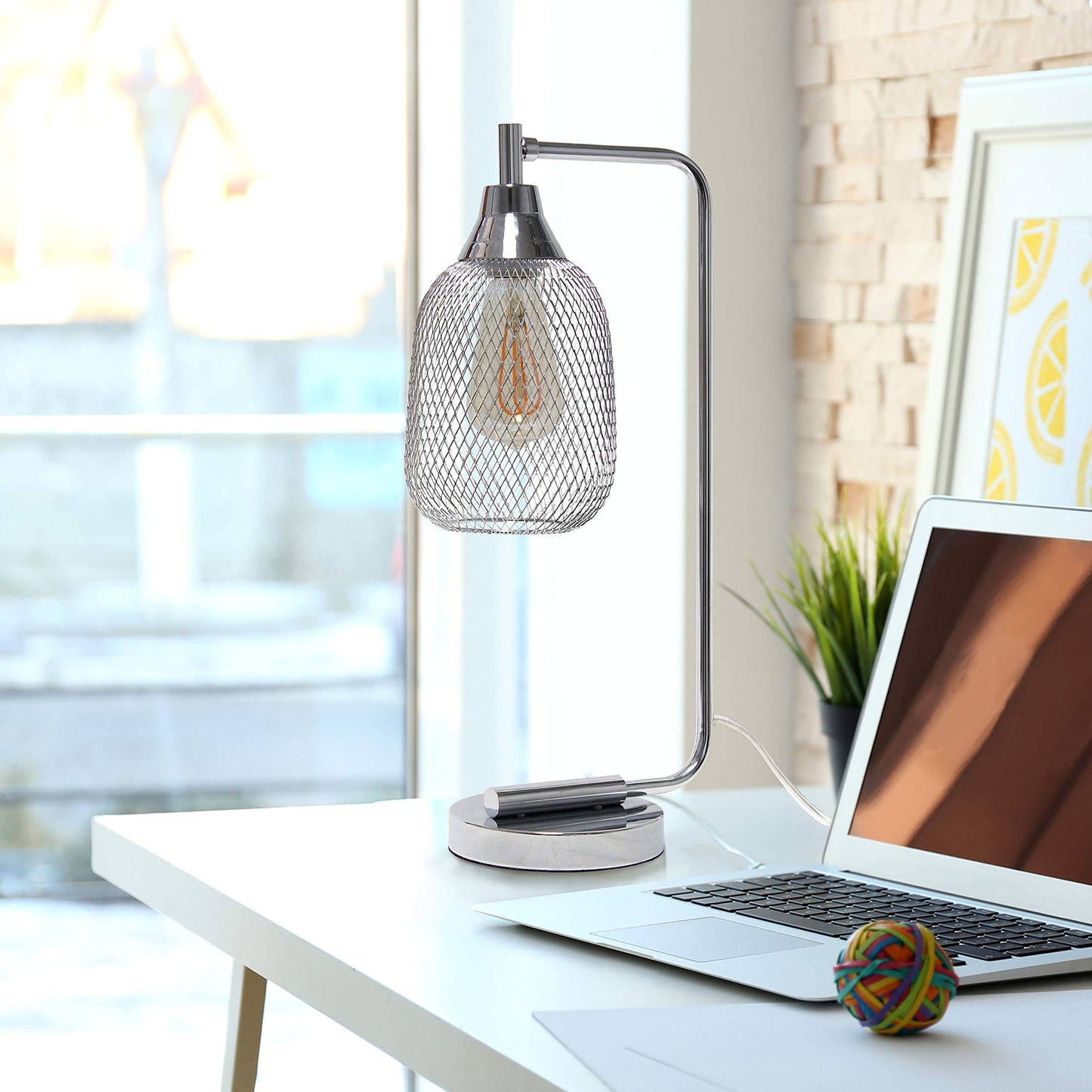 Simple Designs LD1060-CHR Table Lamp, Mesh Wire, Iron, Chrome, No Bulb