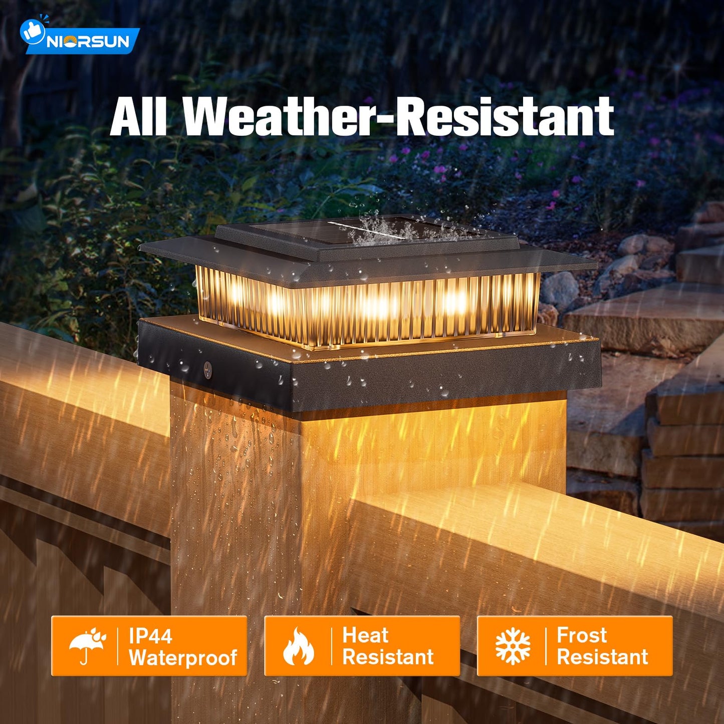 NIORSUN Solar Post Cap Lights, RGB Color Changing, Waterproof, 6 Pack, 4x4 Posts, Black, Model M013RGB-N