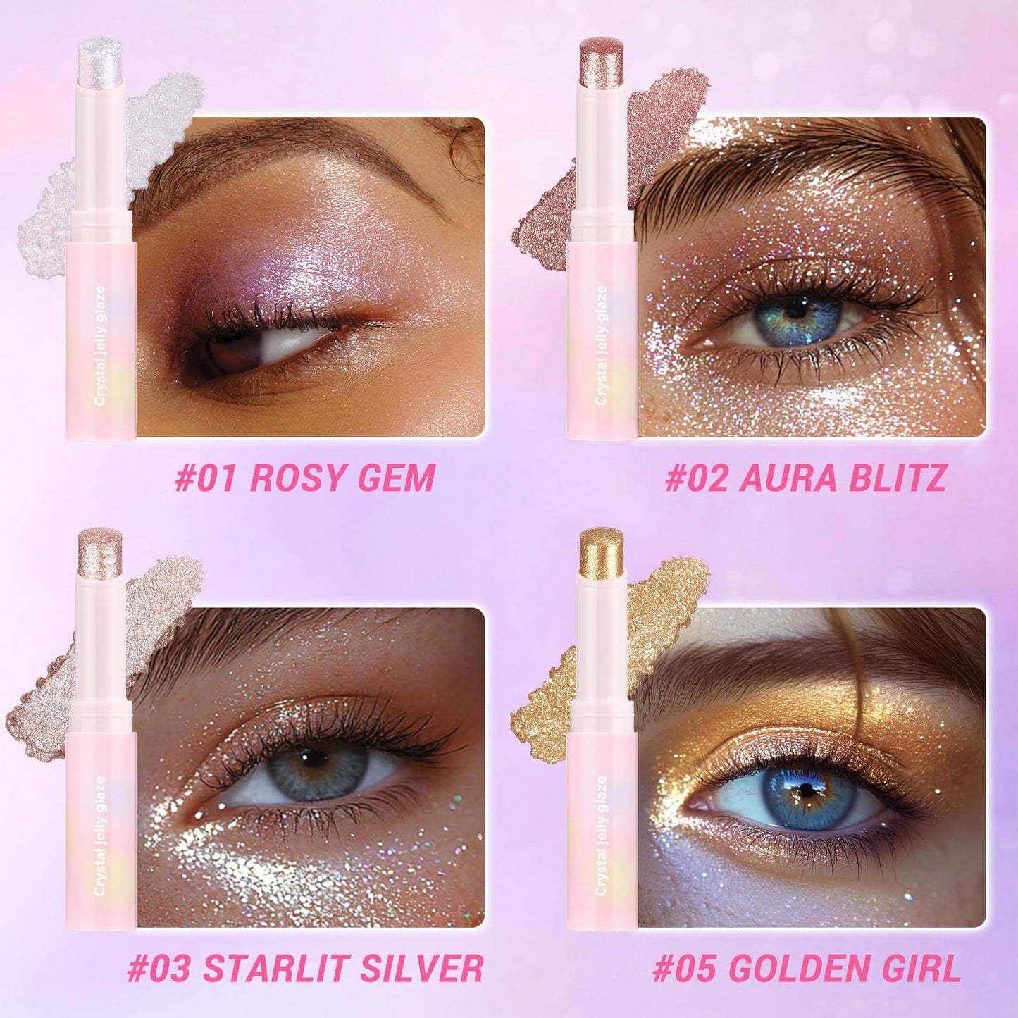 Crystal Hydrating Jelly Stick Eyeshadow Stick, Glitter Makeup Jelly Shimmer Eye Shadow Crayon, Lightweight Eye Brightener Makeup