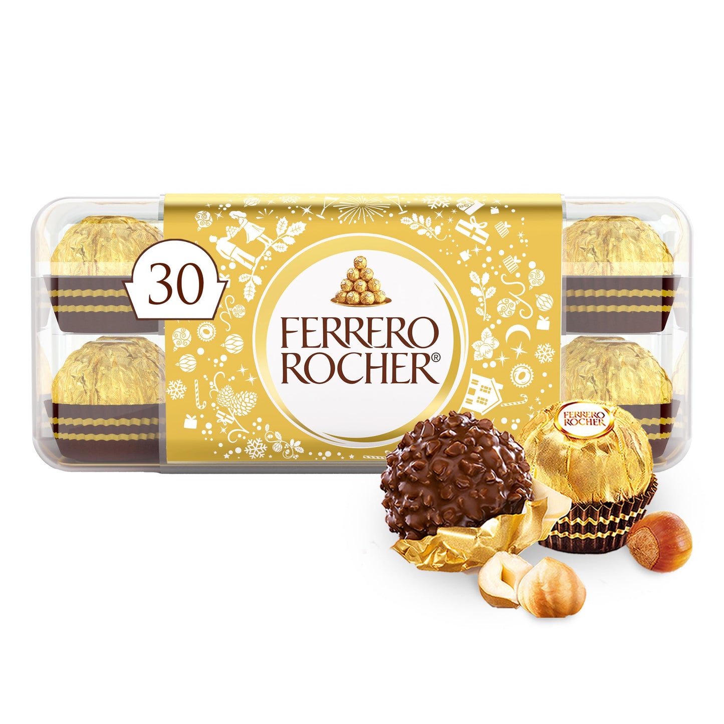 Ferrero Rocher enhanced Gourmet Milk Chocolate Hazelnut Individually Wrapped Chocolate Gift Box 30 Count 13.2 oz