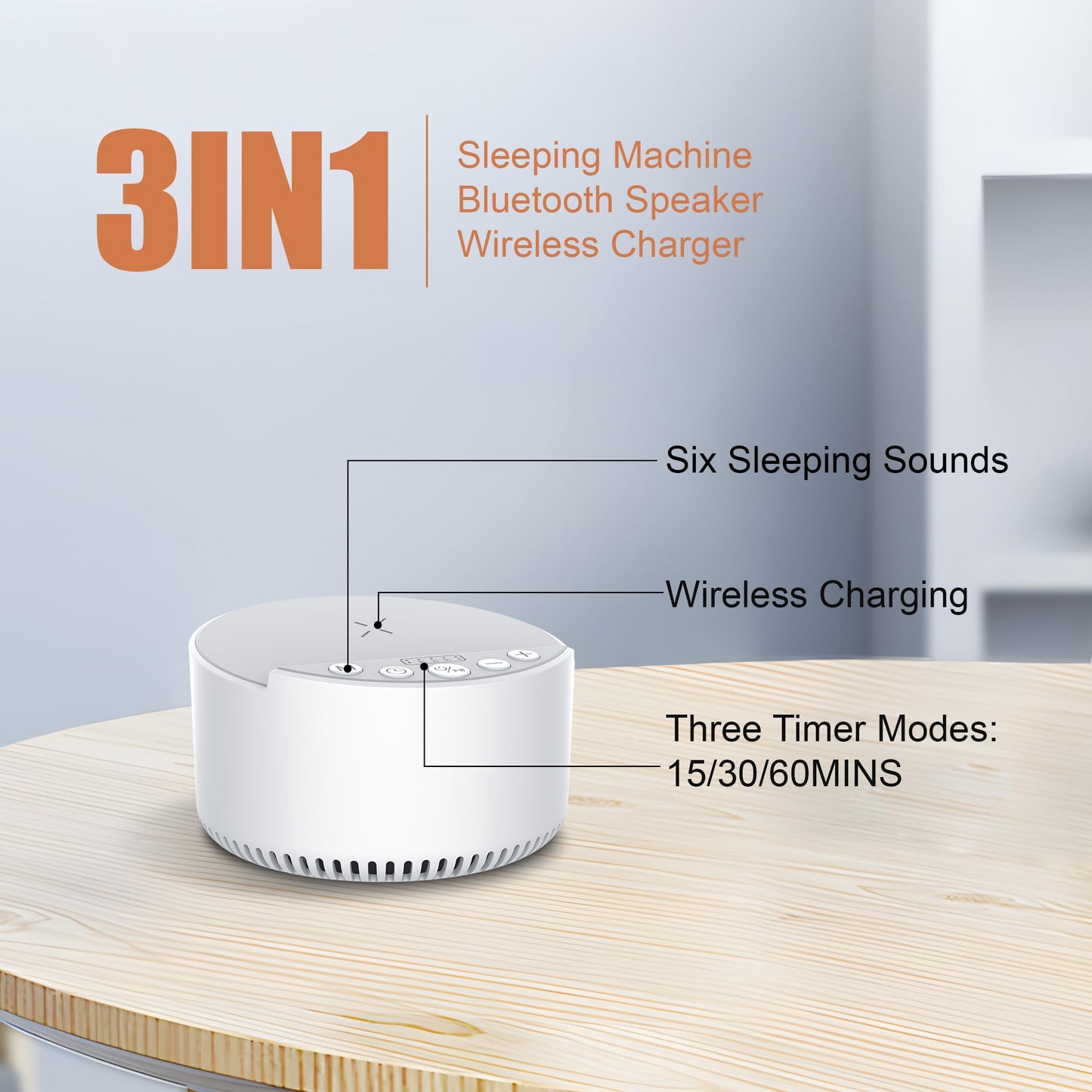 RORENSE Sound Machine with Wireless Charger&Speaker White Noise Machine with Memory Function,6 Soothing Sounds,3 Timers Modes for Baby Kids Adult & Home Office Travel