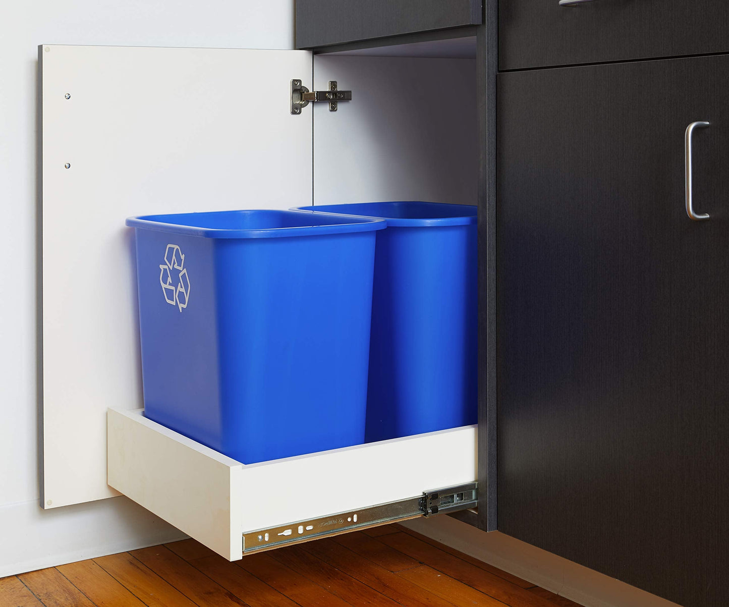 United Solutions 7 Gallon/28 Quart Efficient Recycle Wastebasket | Fits Under Desk | Small, Narrow Spaces in Commercial, Kitchen, Home Office, Dorm | Easy to Clean, 1 Pack, Blue, Model Number: WB0084