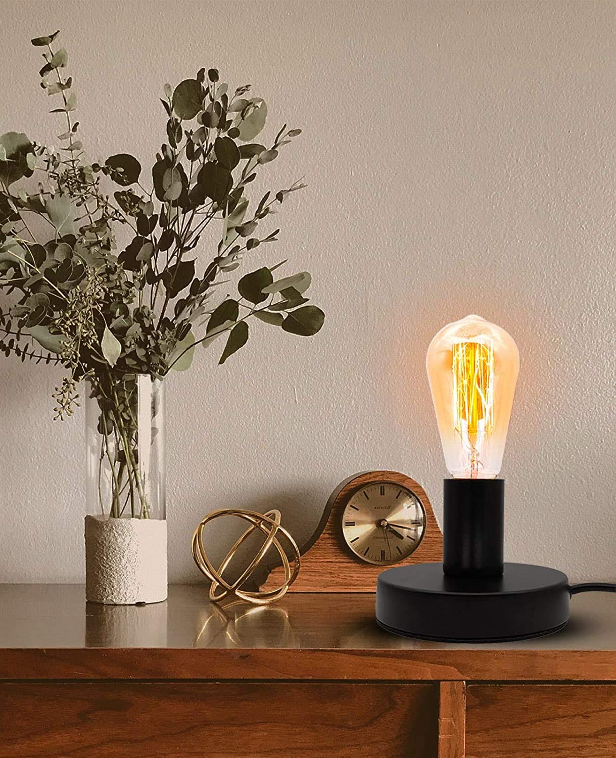 Yxth Industrial Table Lamp - Vintage E26/E27 Ceramic Base Holder, Small, Black, Model Yxth-001, Desk Lamp With On/Off Switch