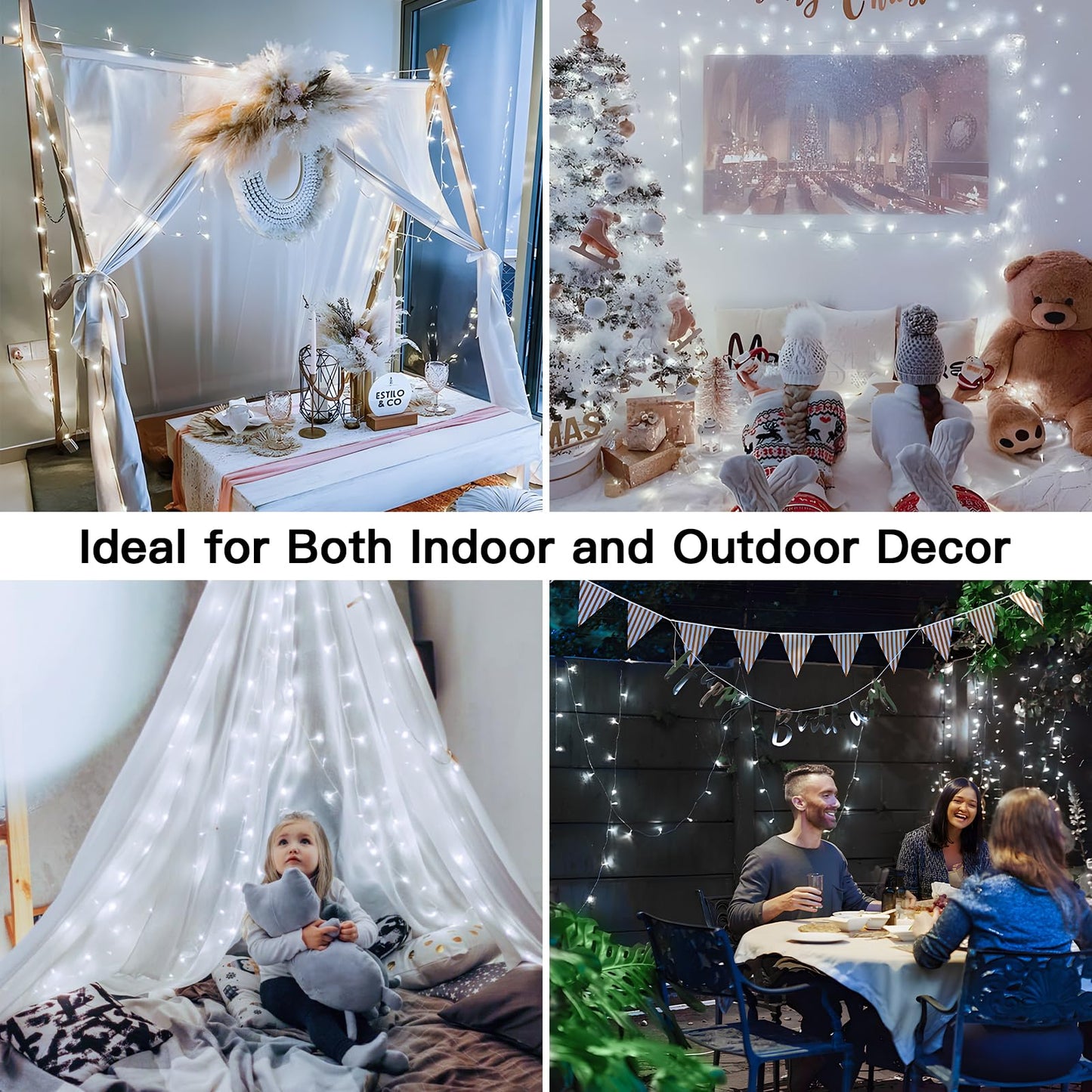 suddus 200 LED White String Lights with Timer, 12 Modes, Connectable Indoor/Outdoor, Model SD-200STRW