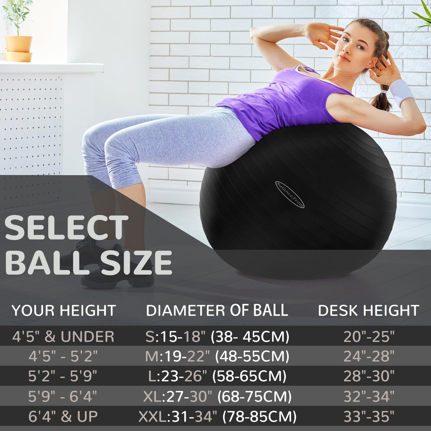 Fitvids Anti-Burst and Slip Resistant Exercise Ball Yoga Ball Fitness Ball Birthing Ball with Quick Pump, 2,000-Pound Capacity, Black, 18-inch, S