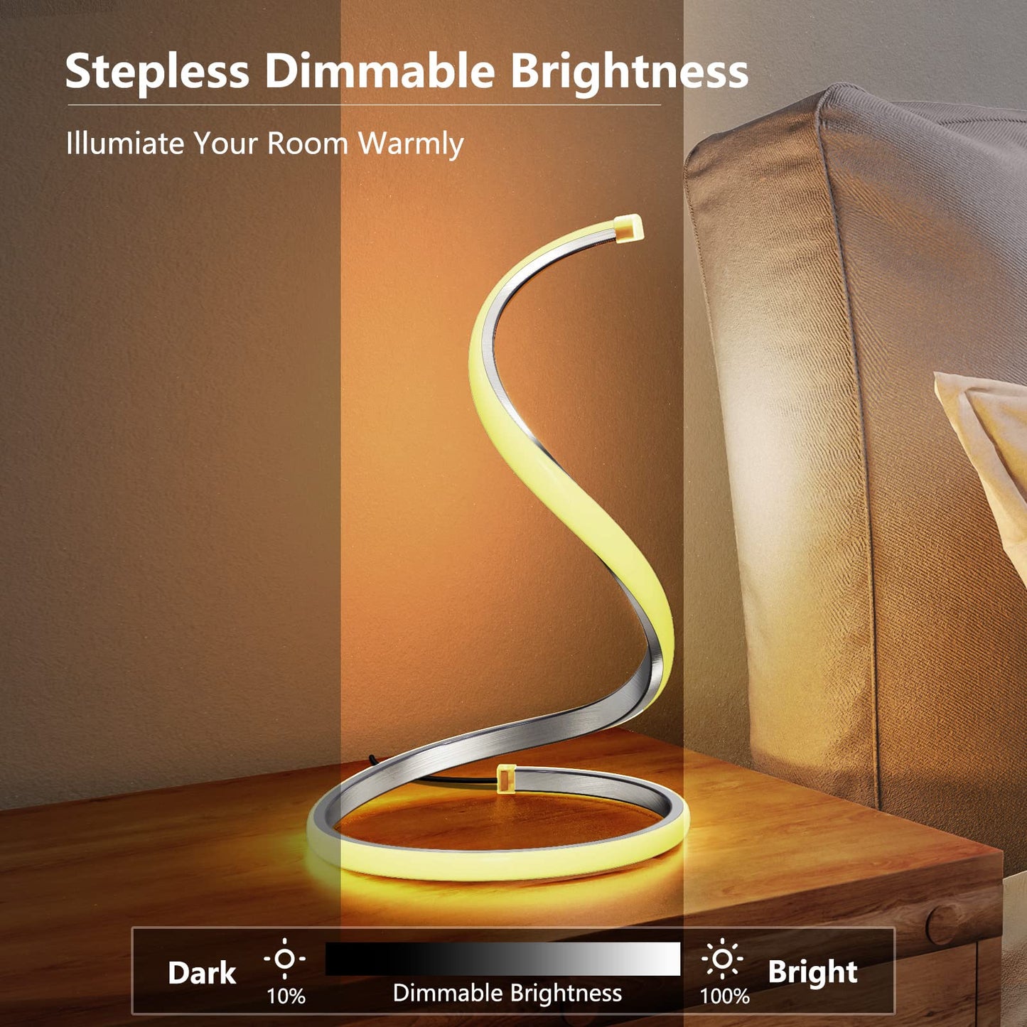 Nuür Silver Table Lamps Set Of 2, Stepless Dimmable Metal Nightstand Lamps For Bedroom & Living Room