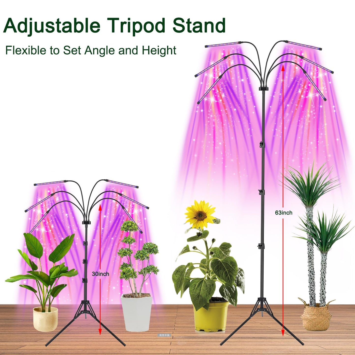 Mefflypee LED Grow Light Stand, Full Spectrum Plant Lamp, Adjustable Tripod, Color Changing, Dimmable, Black, Model Meffly238