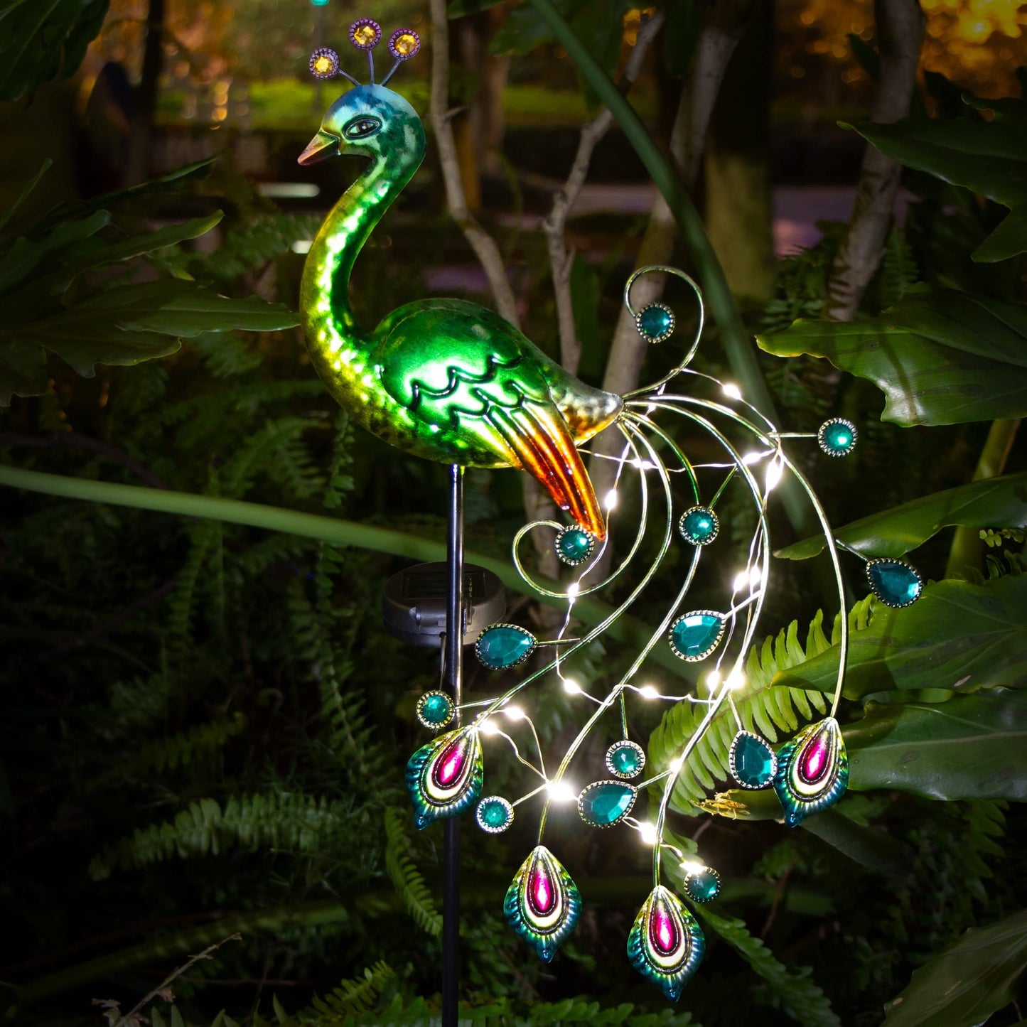 Glintoper Solar Garden Lights, 39 Peacock Metal Stakes, Warm White Waterproof Path Ornaments For Patio & Yard Decoration