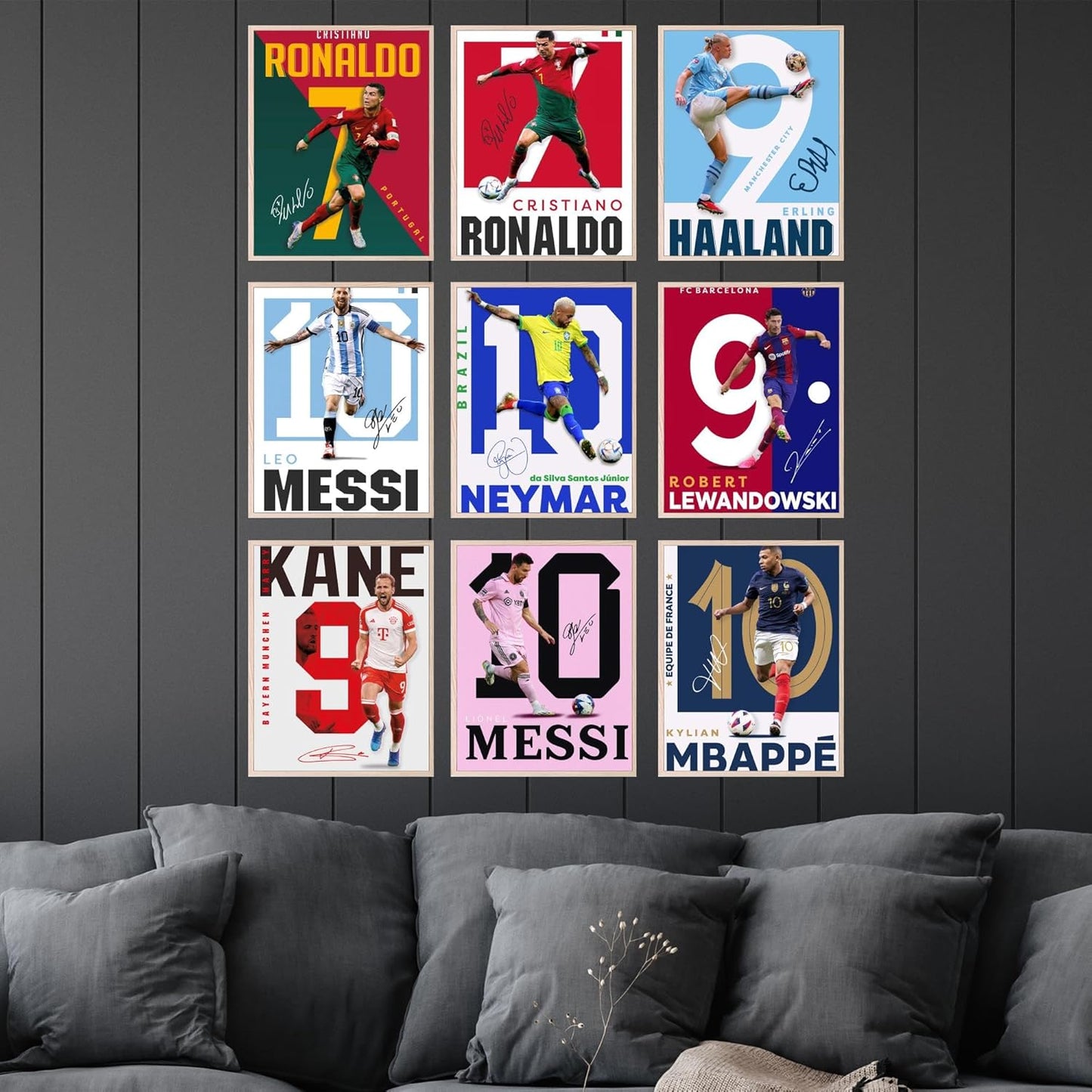BigWig Prints Soccer Poster - Soccer Decor For Boys Bedroom, Messi And Ronaldo Poster, Messi Posters For Boys Bedroom, Mbappe Wall Art, Neymar Wall Art, Ronaldo Posters - Unframed Set Of 9 (8x10”)