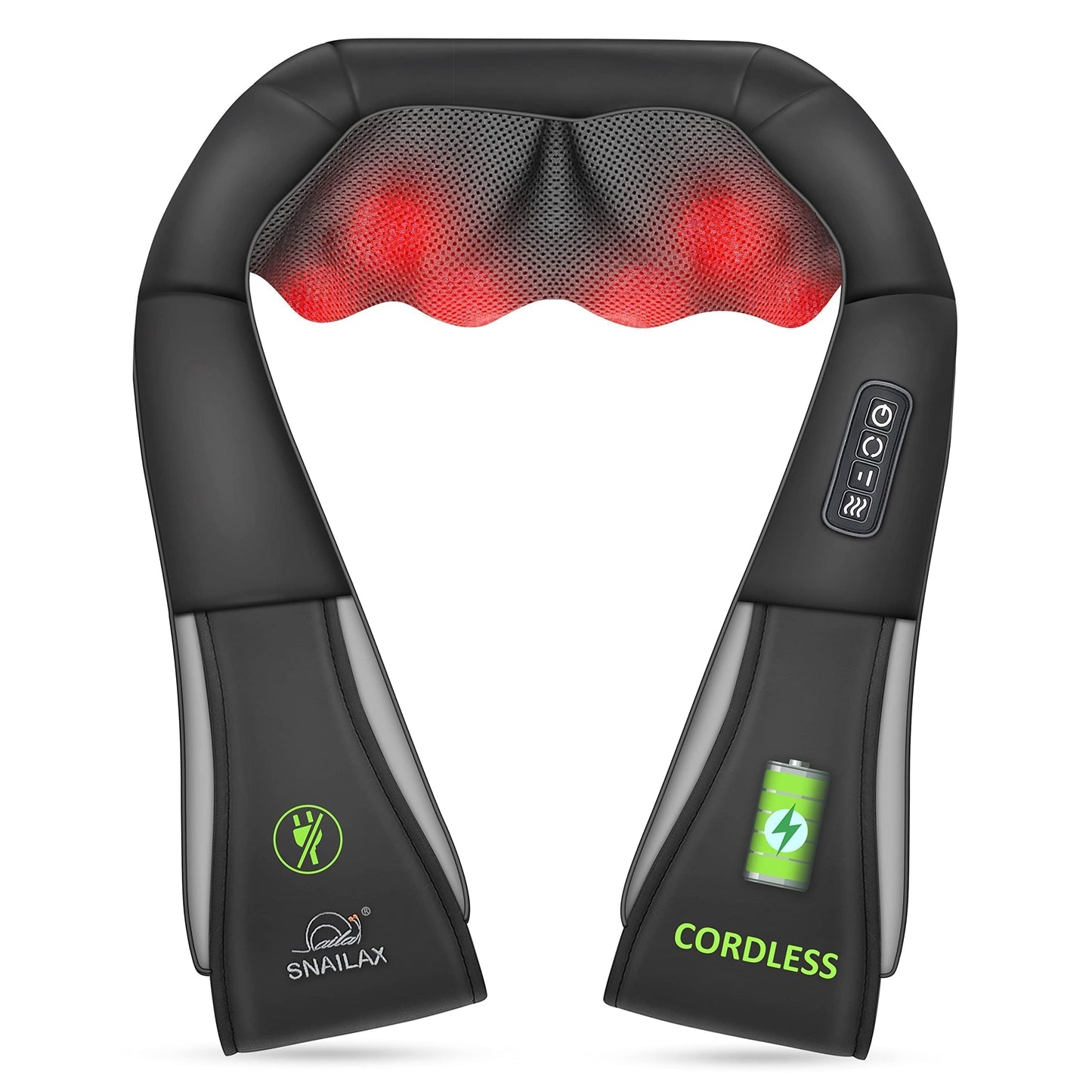 Snailax Cordless Massager - Shiatsu Neck and Shoulder Massager with Heat, Portable, Lumbar, Back Electric Massage Pillow, Christ