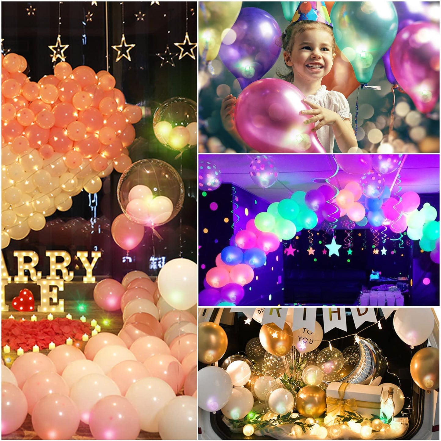 ZGWJ Mini LED Lights for Balloons - White, Plastic, Party Decorations, 100PCs
