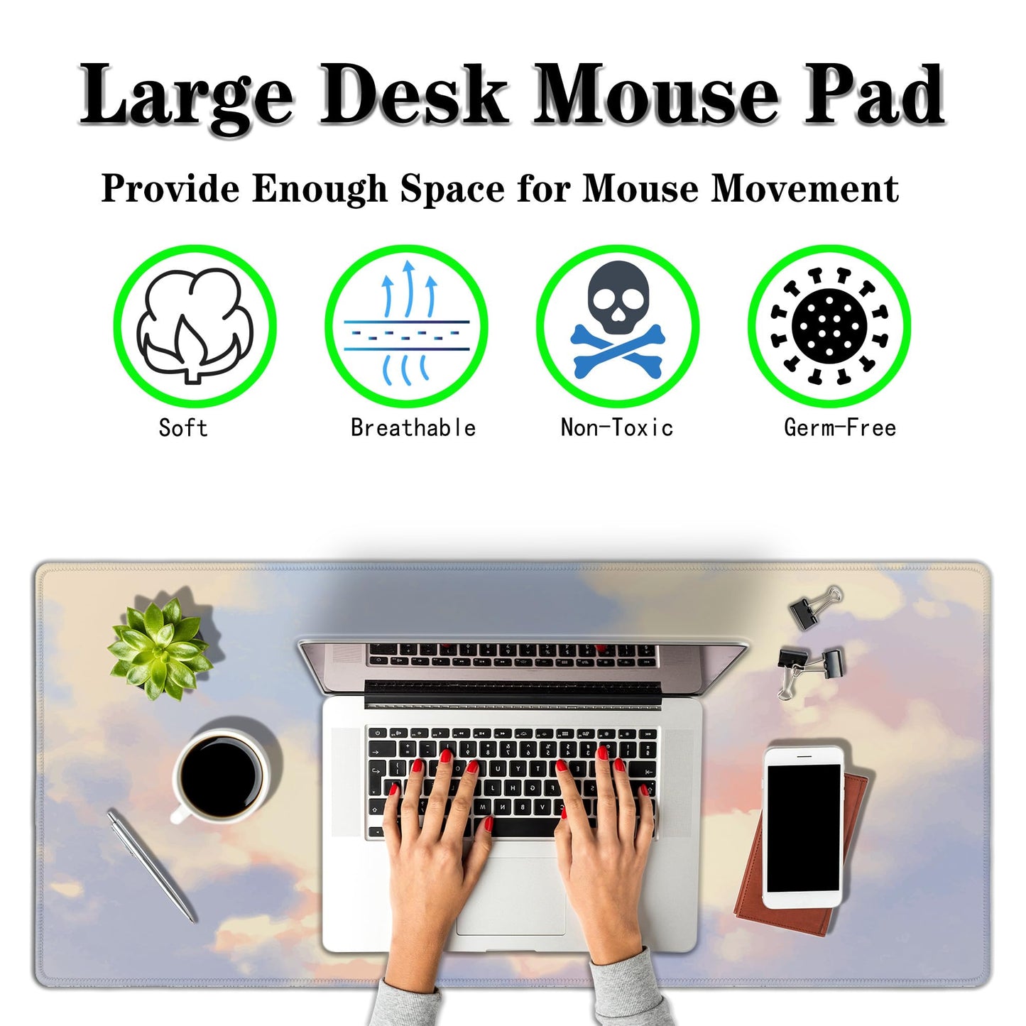 Samgula Gaming Mouse Pad Pink Keyboard Mat, Large Mouse Pads Desk Mat for Women Office Desk Pads, Mouse Pad Gaming Non-Slip Rubber Base, 35.4 X 15.7 inch for Work/Game/Office/Home Pastel Color Sky