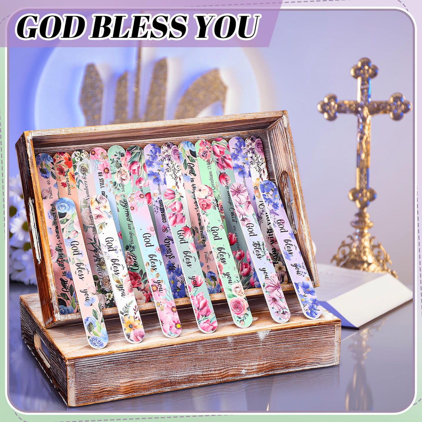 Lanties 50 Pack Christian Gifts for Women Bulk Bible Verse Scripture Nail Files Floral Emery Boards Christian Religious Party Em