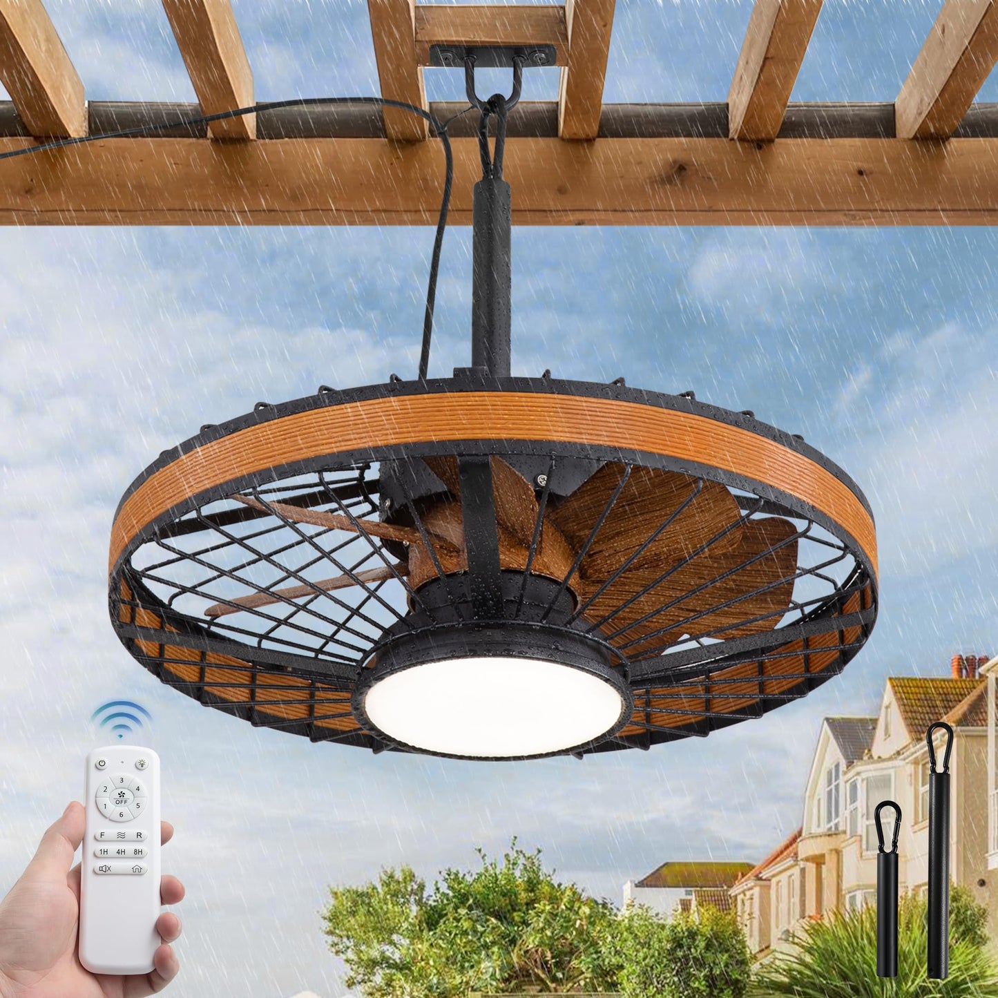 LEDIARY Outdoor Ceiling Fans with Lights, IP65 Waterproof Gazebo Fan with Hanging Hook,6 Speeds, 3CCT, 20 Inch Wet Rated Plug in Ceiling Fan for Patios,Porch, Pergola,Canopy -Like New