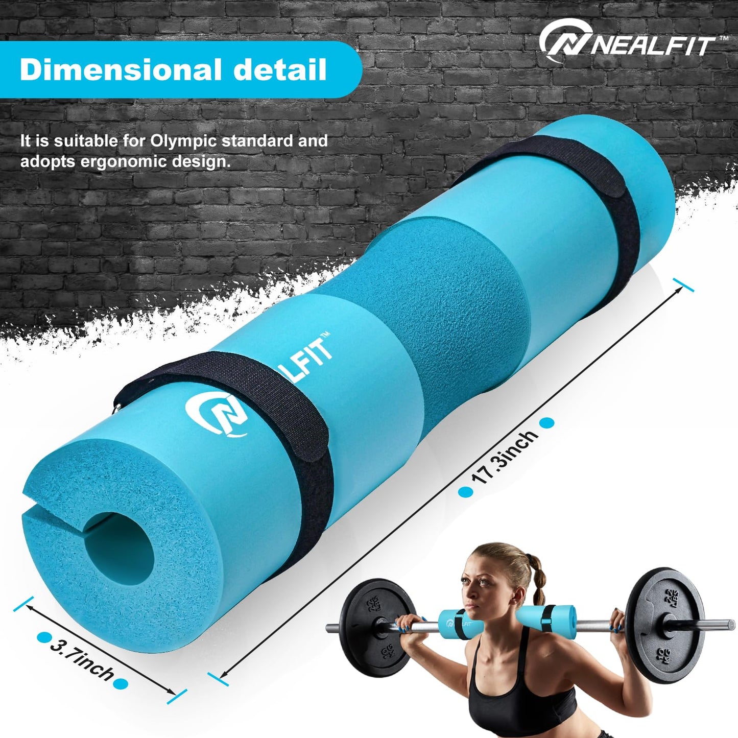 NEALFIT Barbell Pad Squat Pad for Squats—Squat Bar Pad—Great for Weightlifting,Lunges and Hip Thrusts—Foam Sponge Pad—Fit Standard and Olympic Bars Perfectly (Cyan)
