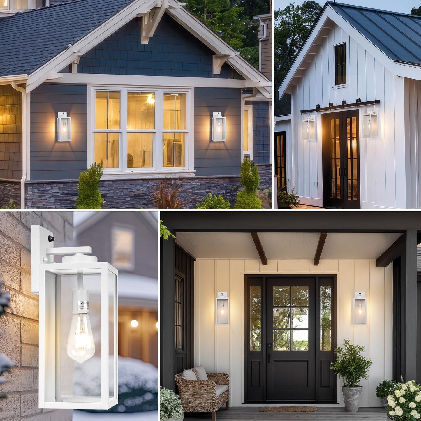 Yolsunes 16-Inch White Dusk To Dawn Outdoor Wall Light Fixtures Exterior Waterproof Wall Lanterns Large Porch Sconces Lighting Modern Outside Lights For House Patio Front Door Entryway 2-Packs