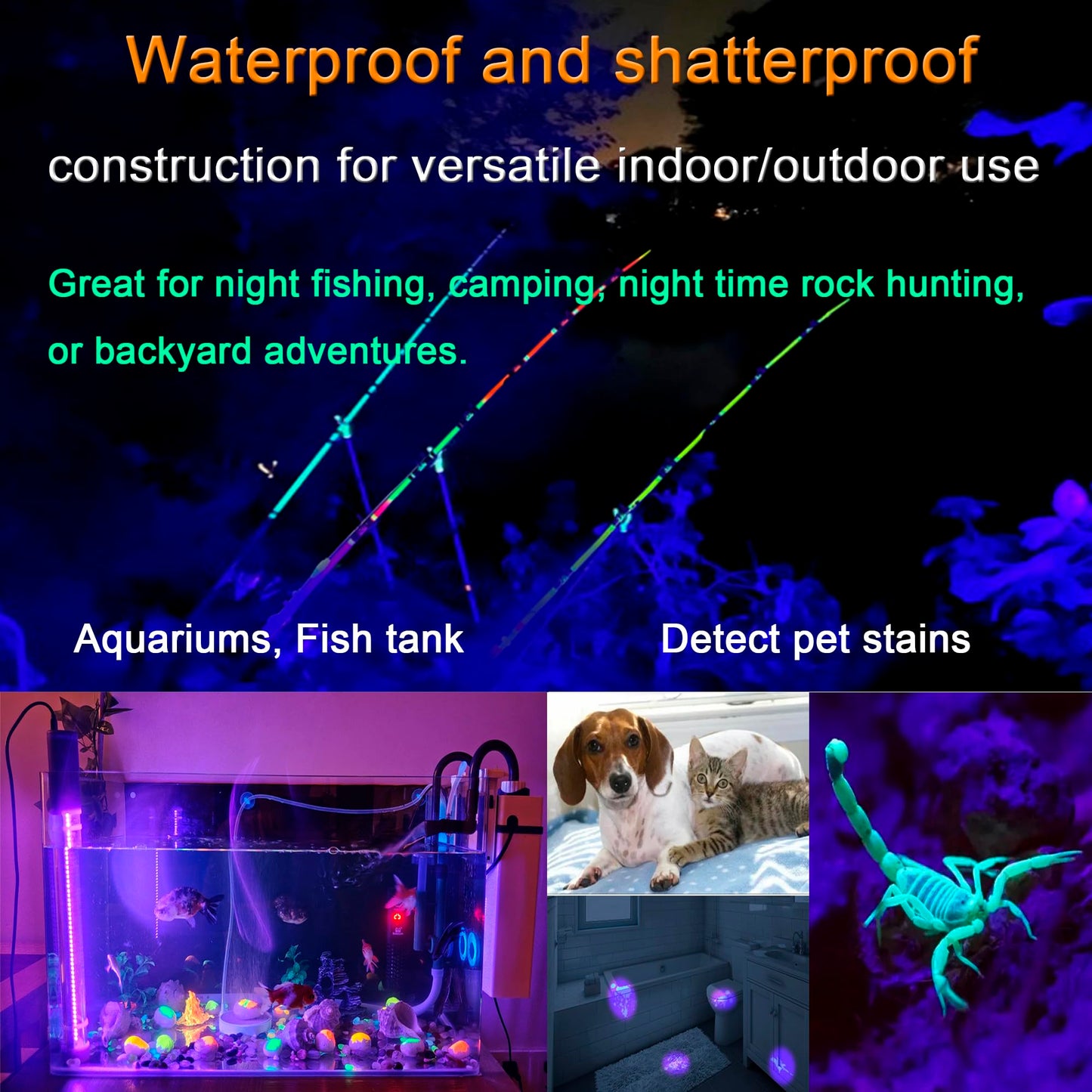 TITO Rechargeable Black Light Bar, UVA 395nm, Waterproof, Portable, 2 Pack, Fluorescent, Model TITO-BL-T10R