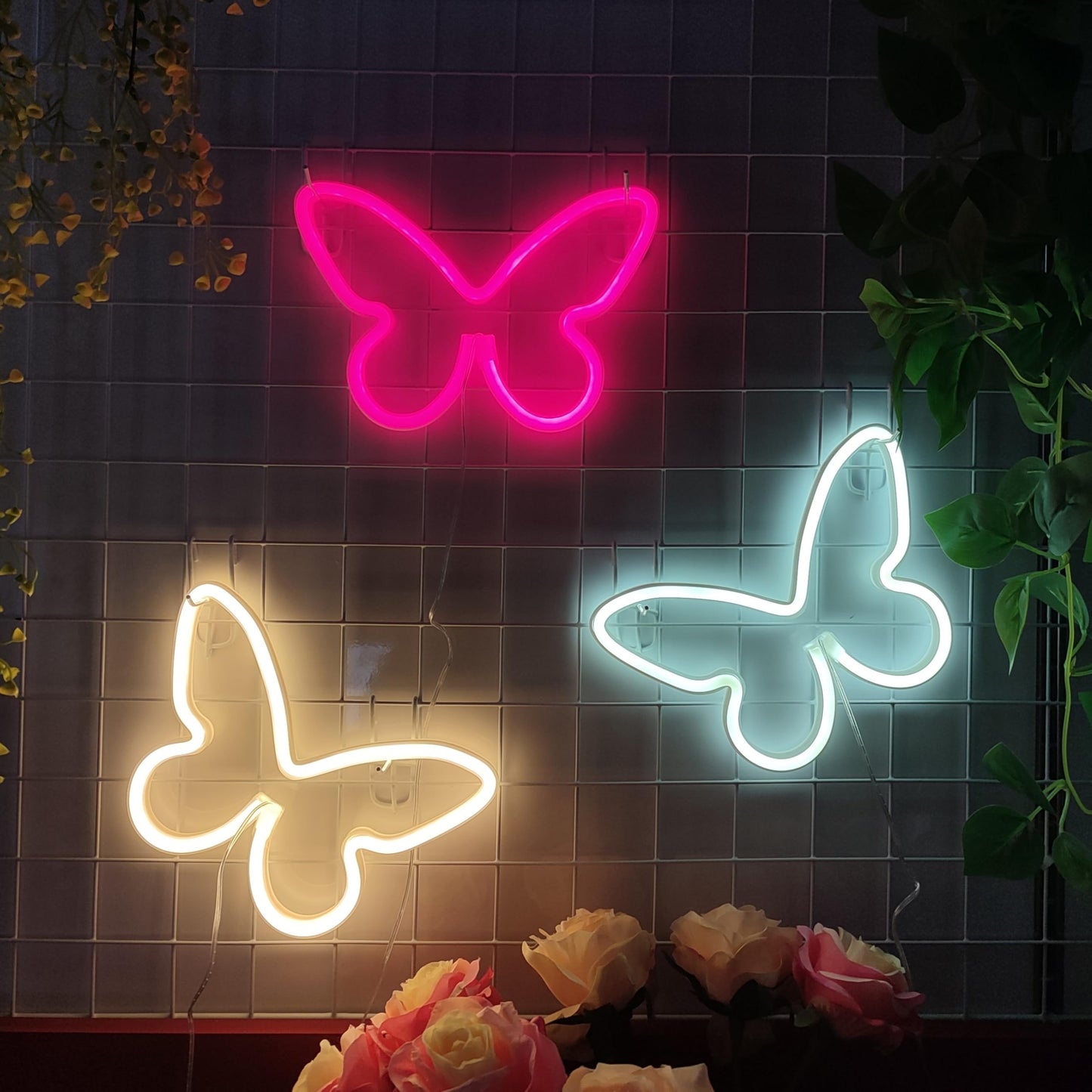 Jywj Butterfly Neon Sign - Usb & 3-Aa Battery Powered Led Light - Warm Plastic Table Decor For Girls Bedroom & Kids Birthday Gift
