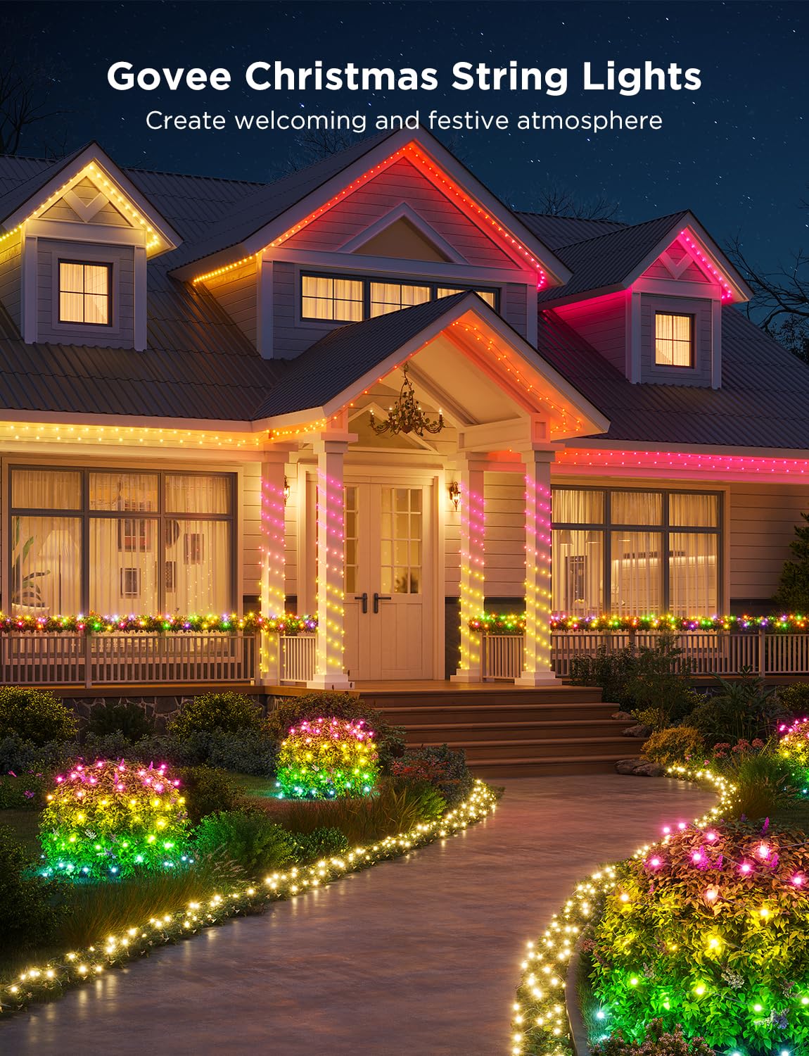 Govee Christmas Lights 66ft, Smart RGBIC String Lights App-Controlled, 125+ Scene Modes, IP65 Waterproof, Sync with Music, Works with Alexa, Holiday Party Decorations Indoor Outdoor