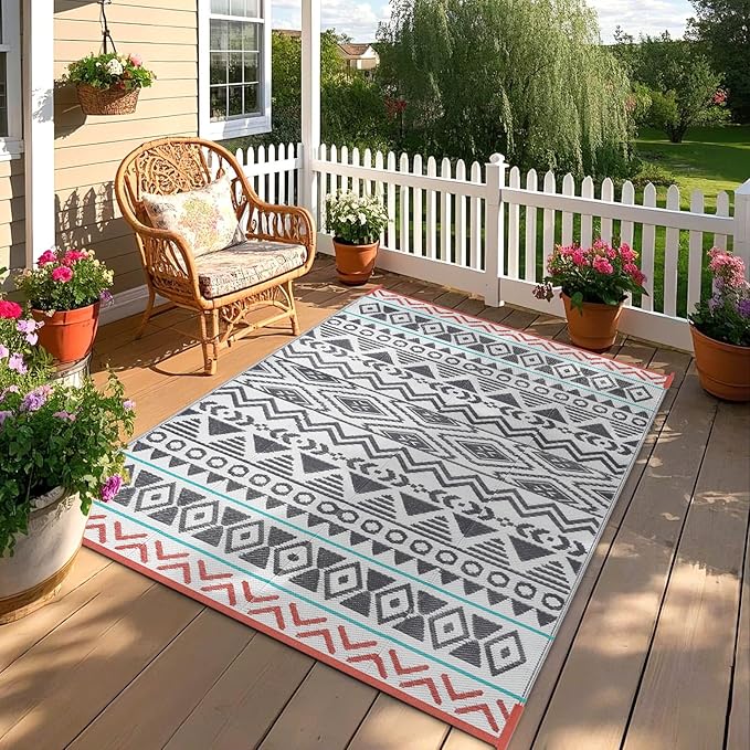 Outdoor Rugs Patio Camping Waterproof - 8x10 Plastic Straw Patio Rug Portable for Campers, Outside RVs Mat, Outdoor Area Carpet for Patios Clearance, Backyard Porch, Balcony, Picnic